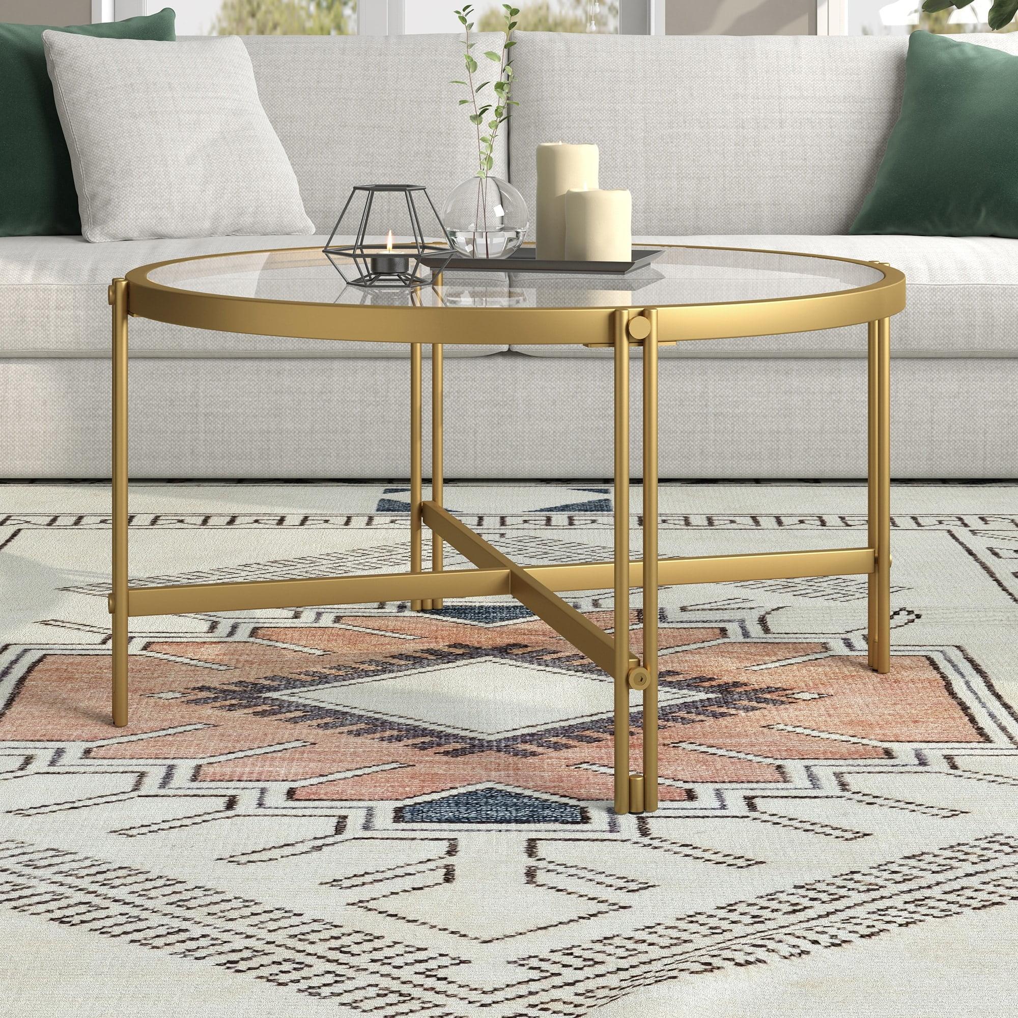 Inez 32" Glass And Steel Round Coffee Table