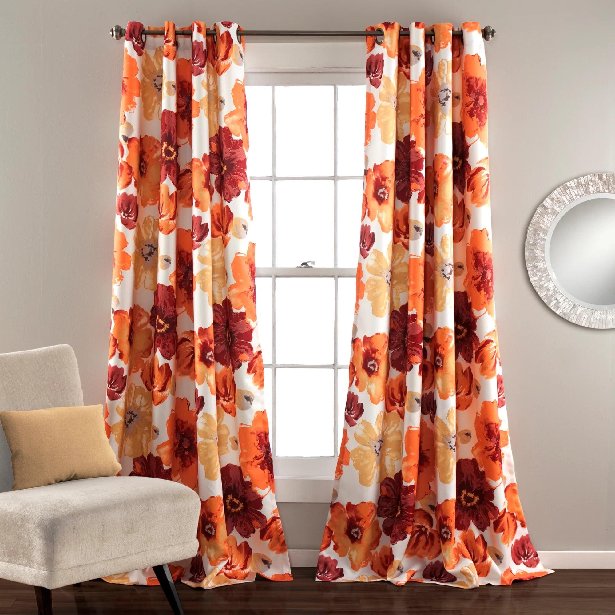 Red and Orange Floral Blackout Grommet Drapes, 52"x84"