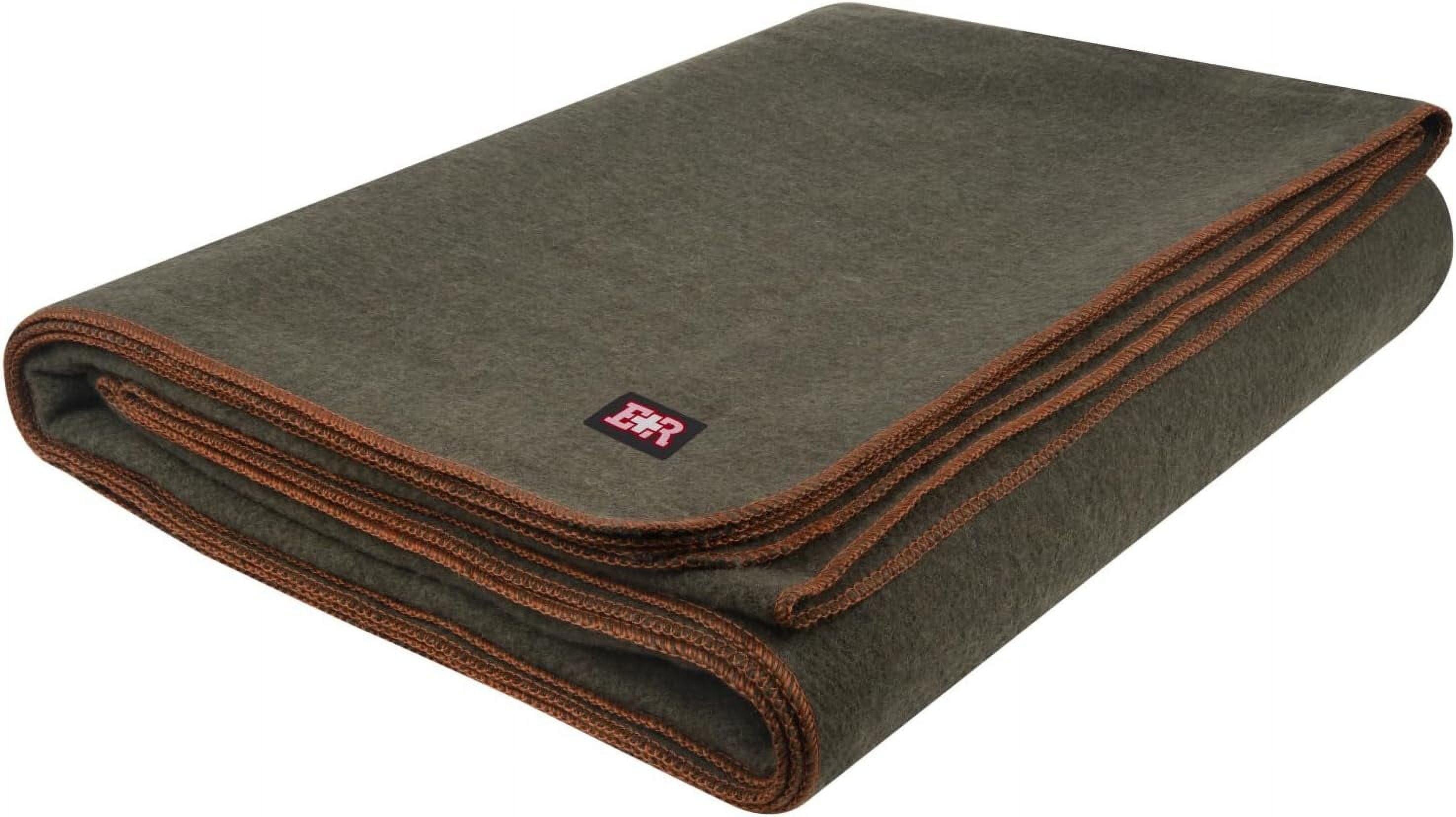Ever Ready First Aid Military Wool Blanket - Perfect for Outdoors, Camping & Bushcraft Emergency Blanket, 95% Wool - 96" x 66", 5 lbs. - Olive Drab Green â Twin Size