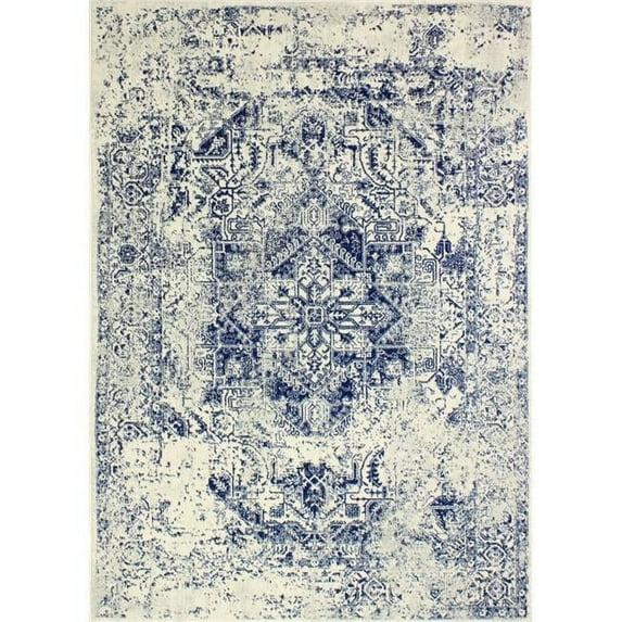 Everek Collection Abstract Transitional Polypropylene Machine Made Area Rug - Ivory & Blue - 3 ft. 6 in. x 5 ft. 6 in.