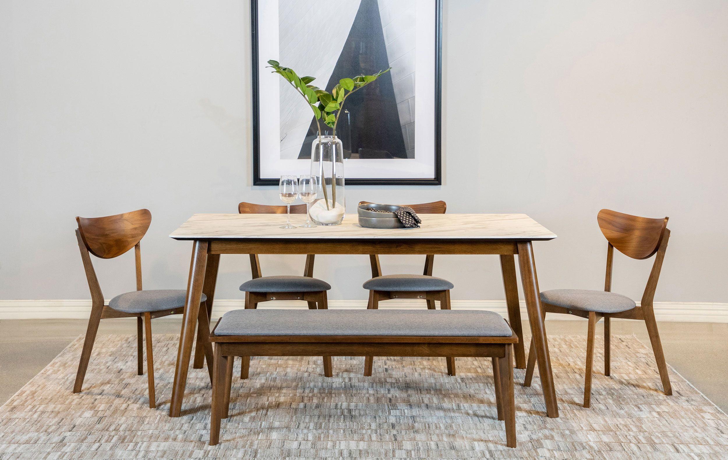 Gray and Walnut Faux Marble 6-Piece Dining Set