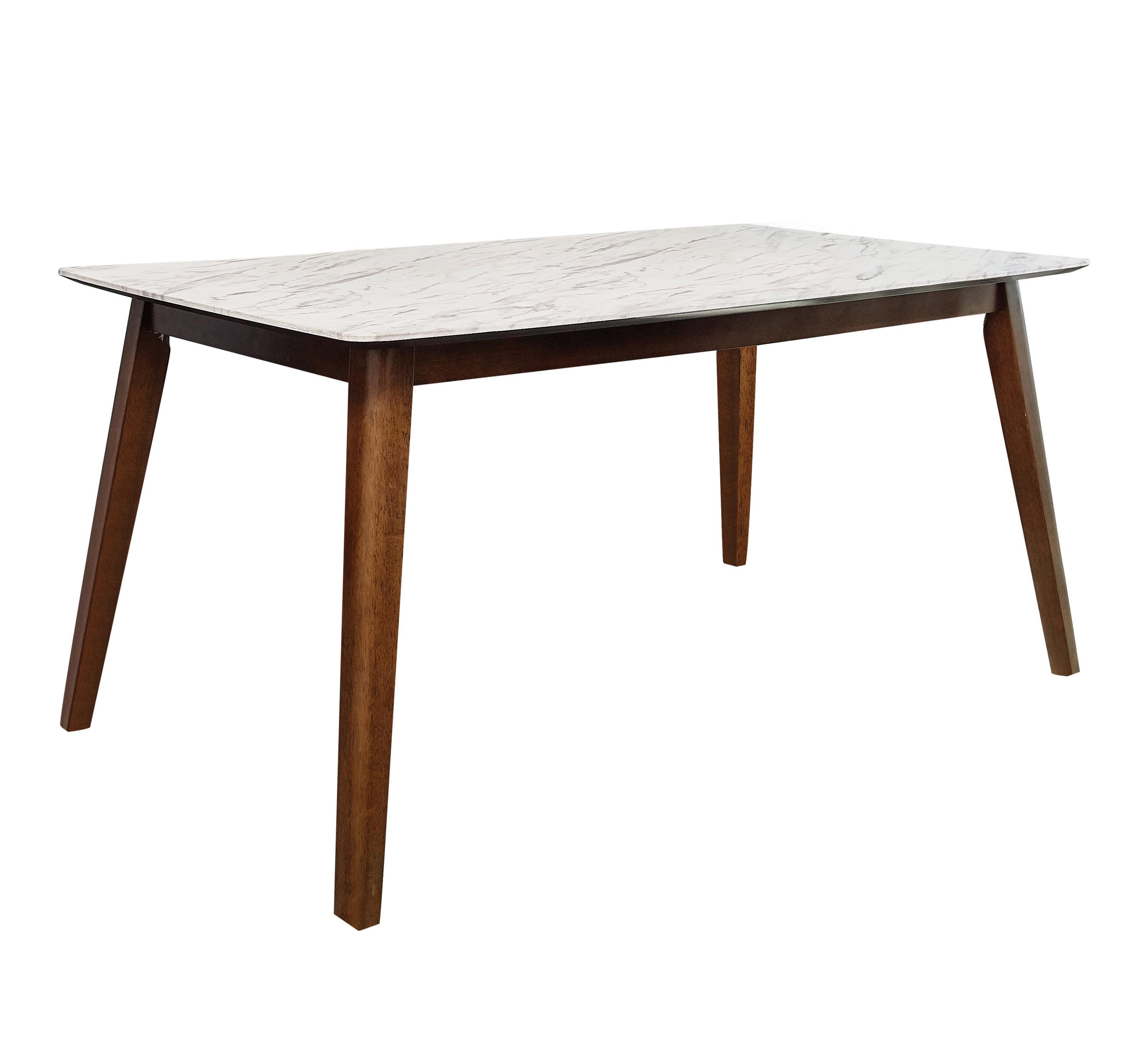 Natural Walnut Rectangular Dining Table with Faux Marble Top
