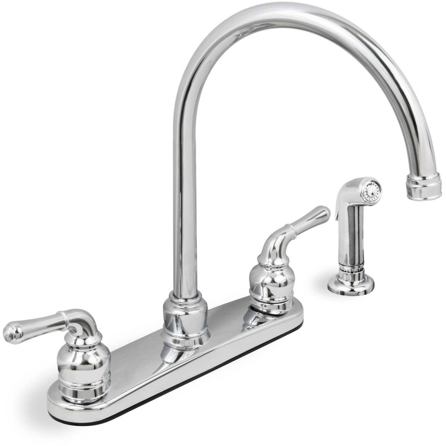 Chrome High Arc Two-Handle Kitchen Faucet with Spray