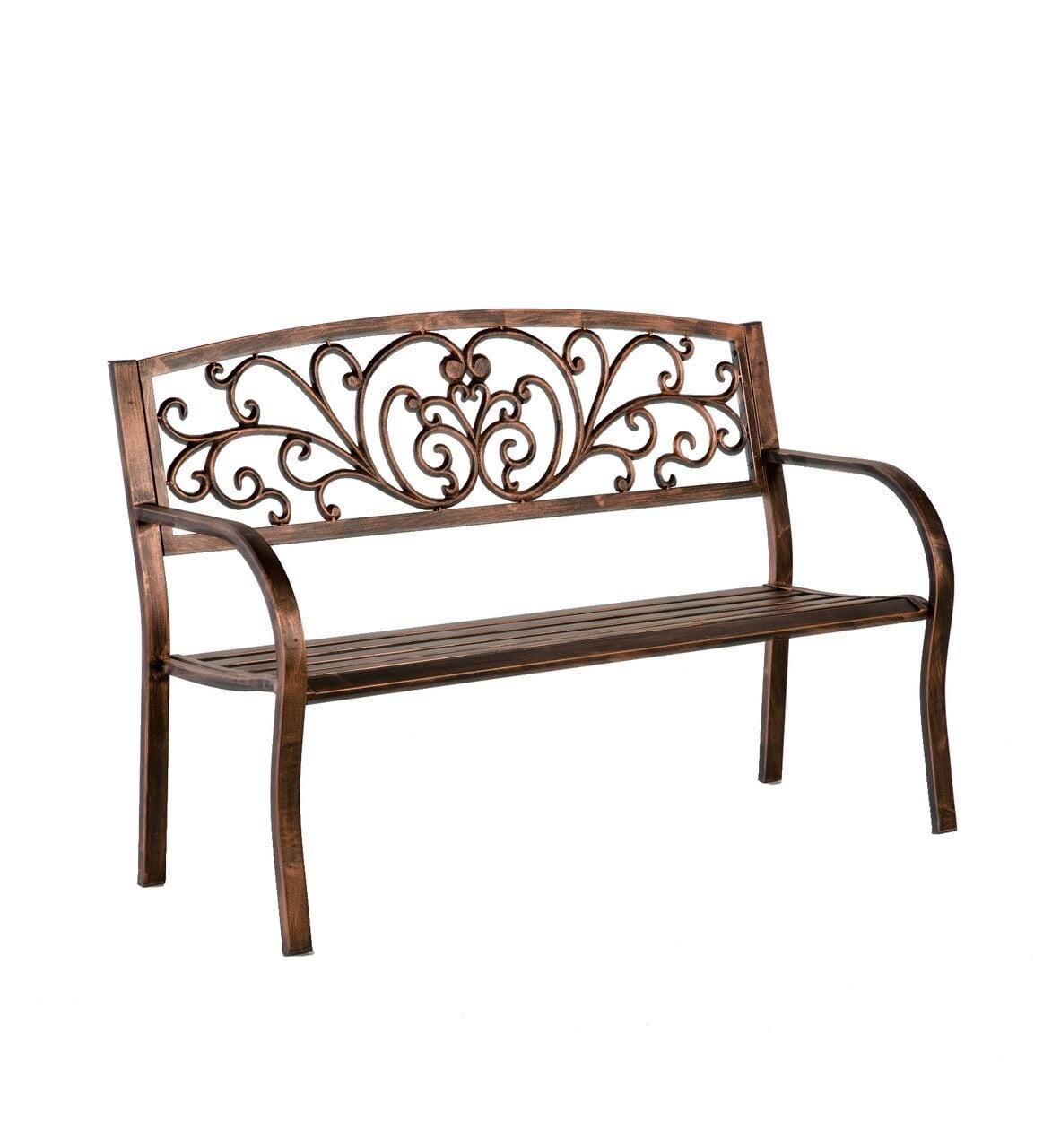 Evergreen 48" Bronze Metal Garden Bench with Floral Design