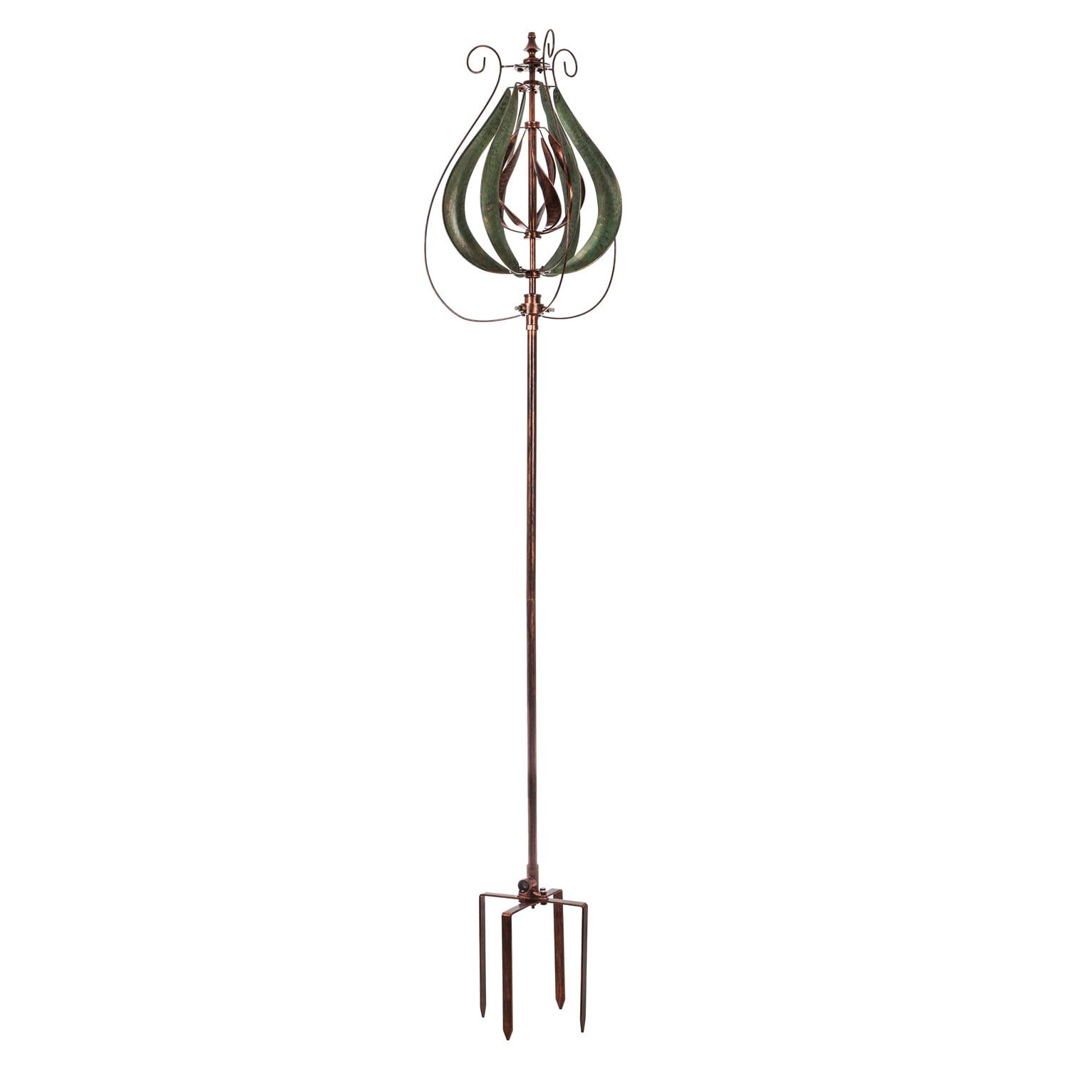 Evergreen 87.5"H Misting Wind Spinner, Copper and Verdigris Tulip