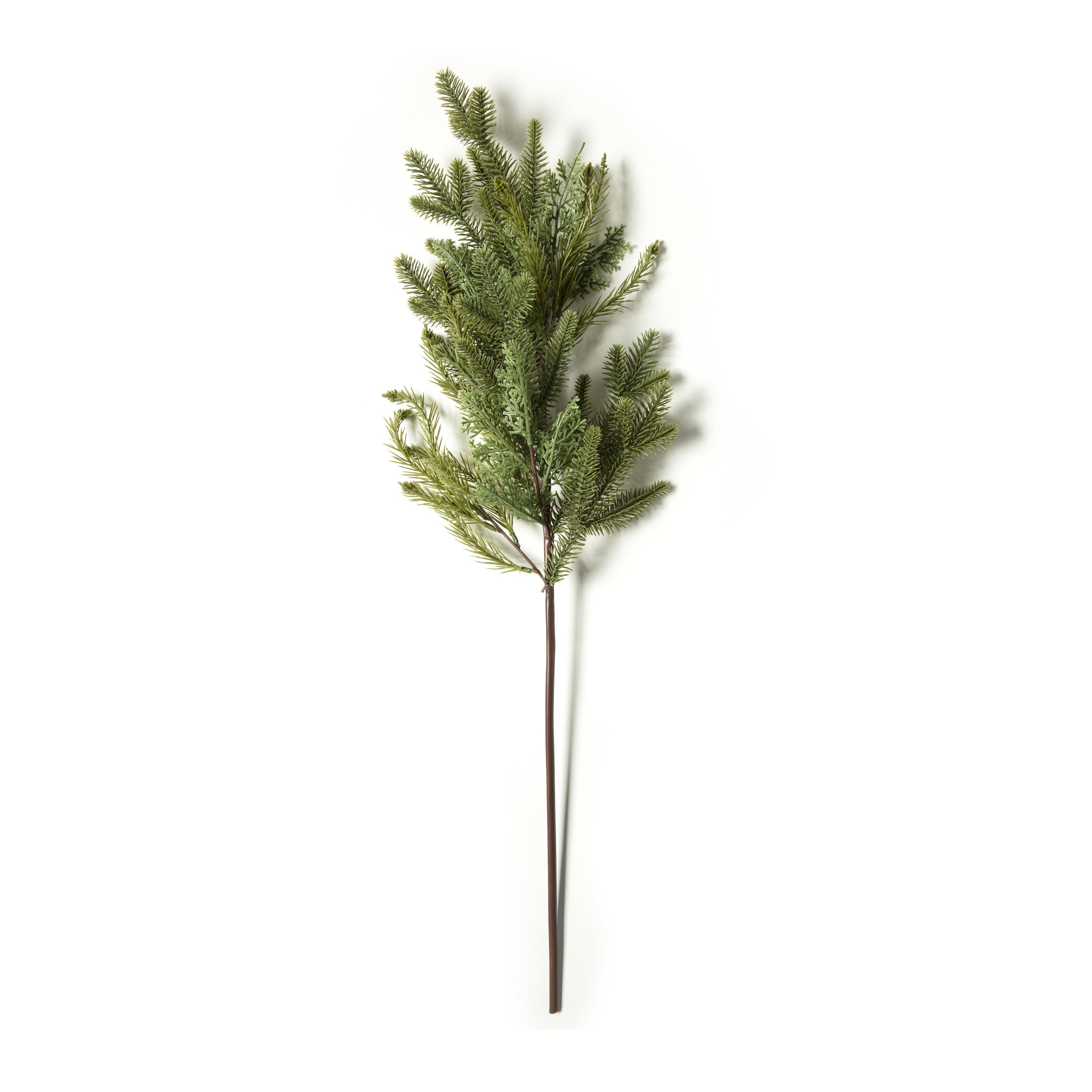 Lifelike Green Faux Evergreen Branch for Wintry Decor