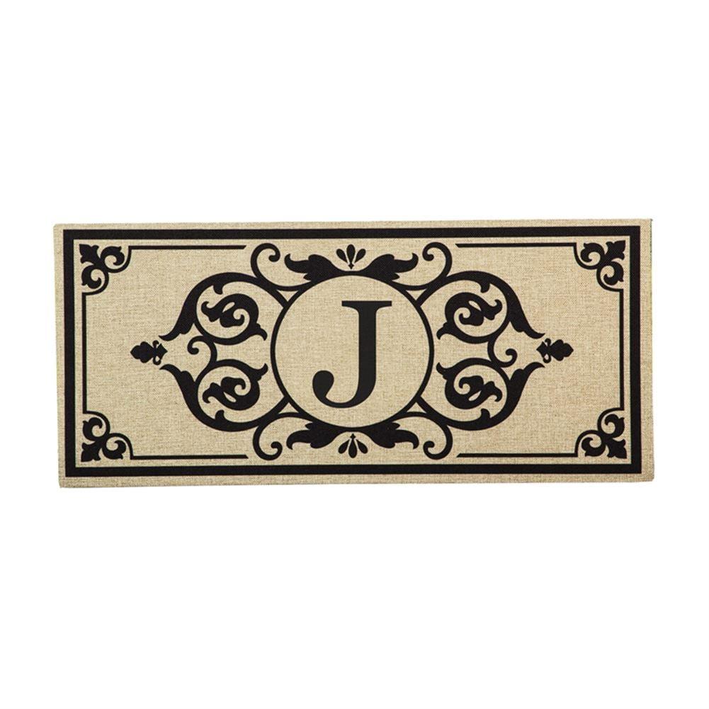 Evergreen Enterprises, Inc Monogram Cambridge Monogram Burlap Sassafras Switch 22 in. x 10 in. Non-Slip Indoor Door Mat