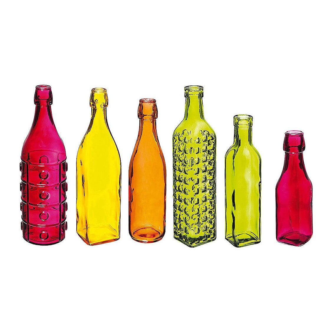 Colorful Tempered Glass Garden Bottle Set, 6-Piece Multi-Colored