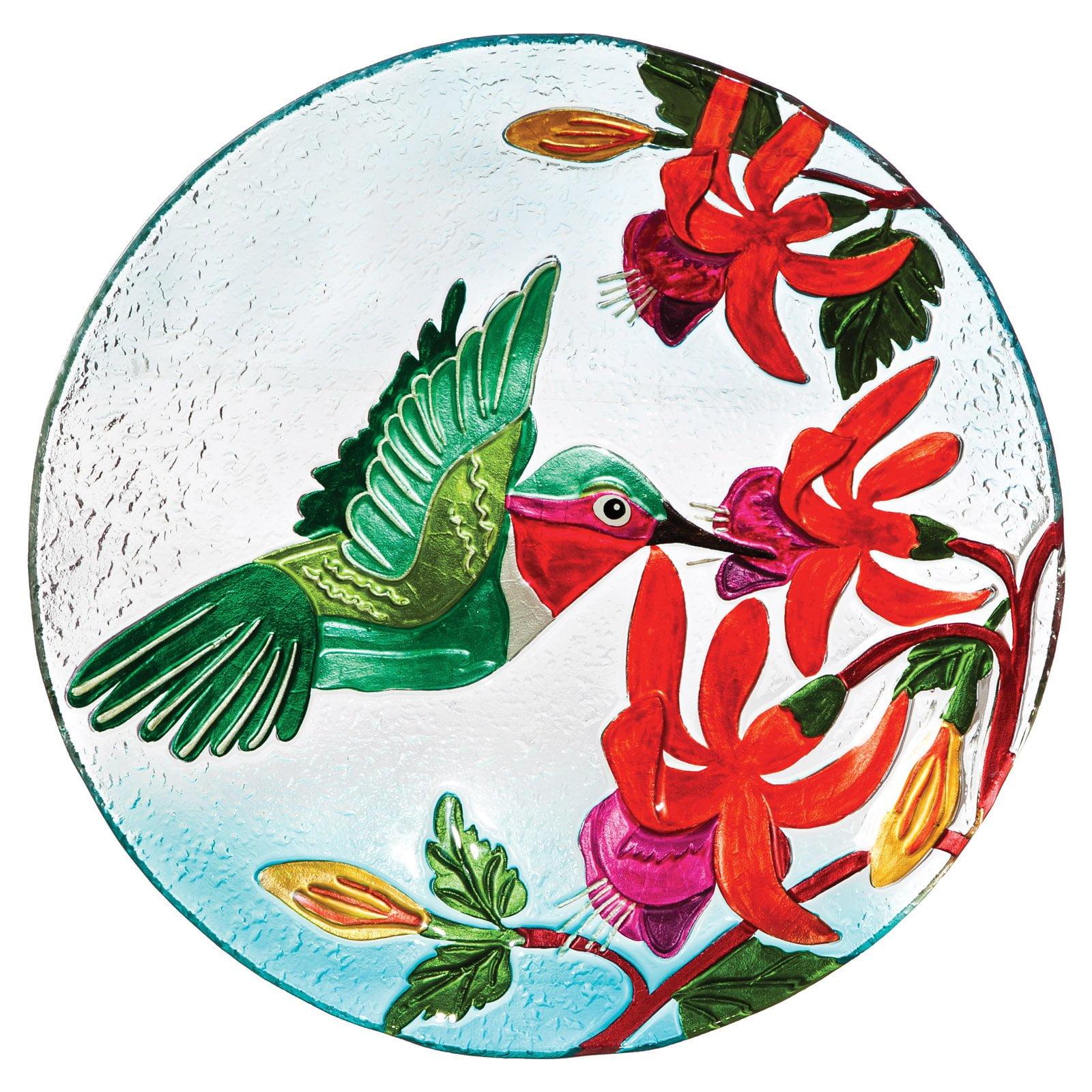 Hummingbird Flutter 18'' Hand-Painted Glass Birdbath Bowl