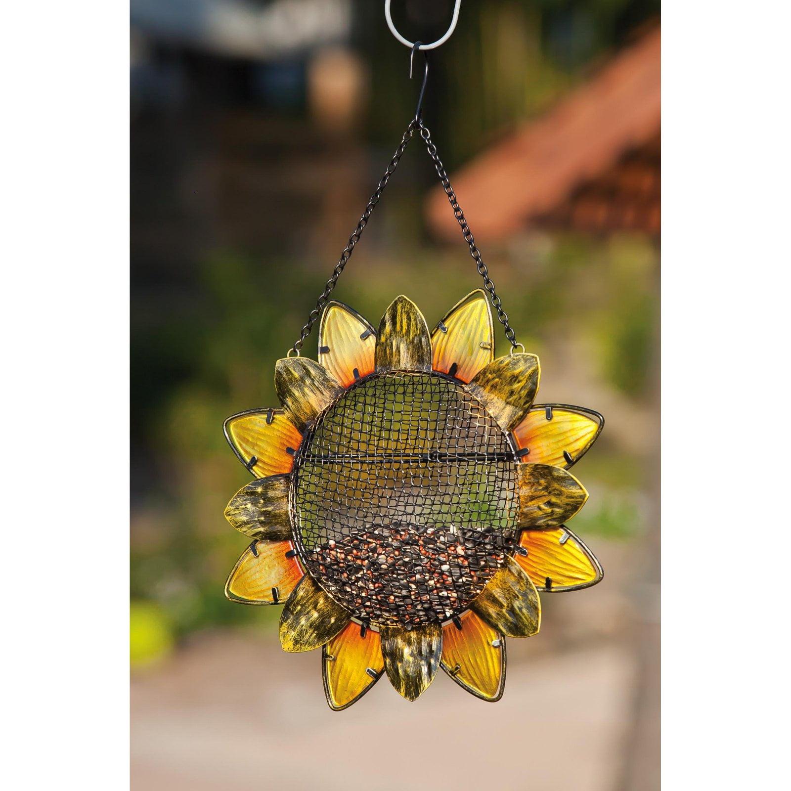 Sunflower Hanging Metal and Glass Bird Feeder