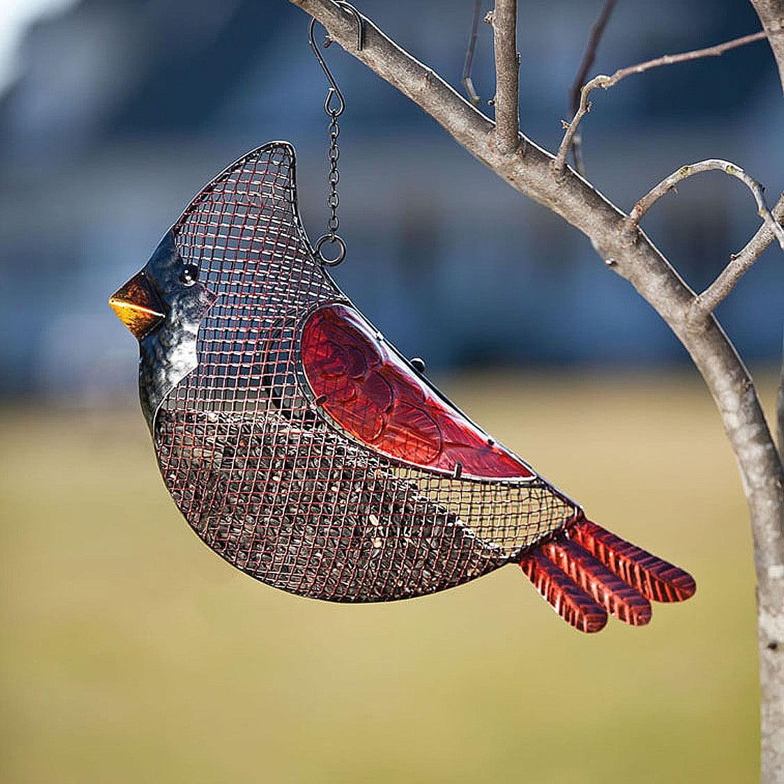 Cardinal Shaped Glass and Metal Hanging Bird Feeder