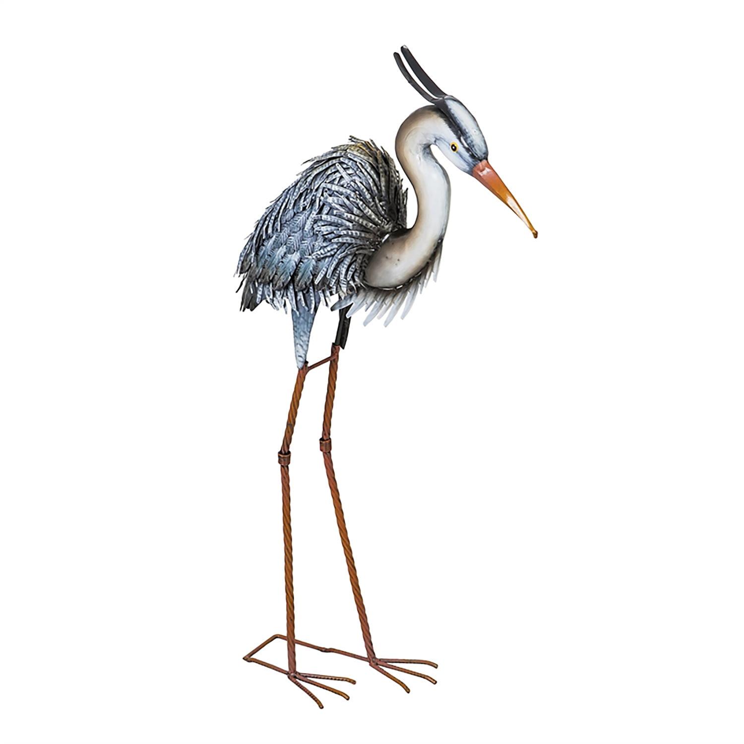 Elegant Grey Metal Heron Garden Sculpture, 24.4'' x 32.7''