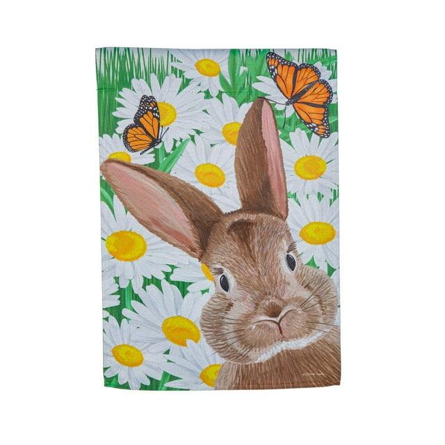 Evergreen Hello Bunny Suede House Flag 28 x 44 Inches Outdoor Decor for Homes and Gardens