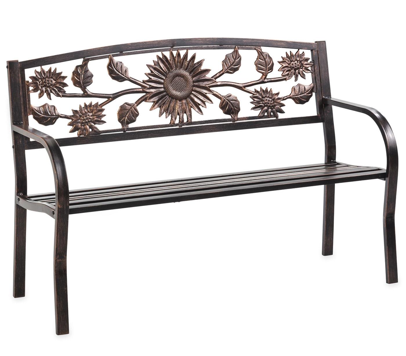 Bronze 50.5" Cast-Iron and Steel Sunflower Garden Bench