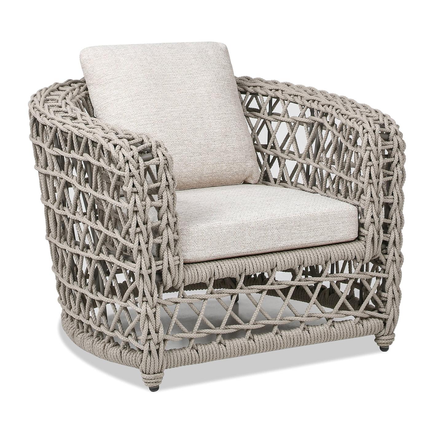 Everly Beige Woven Frame Barrel Patio Arm Chair with Cushions