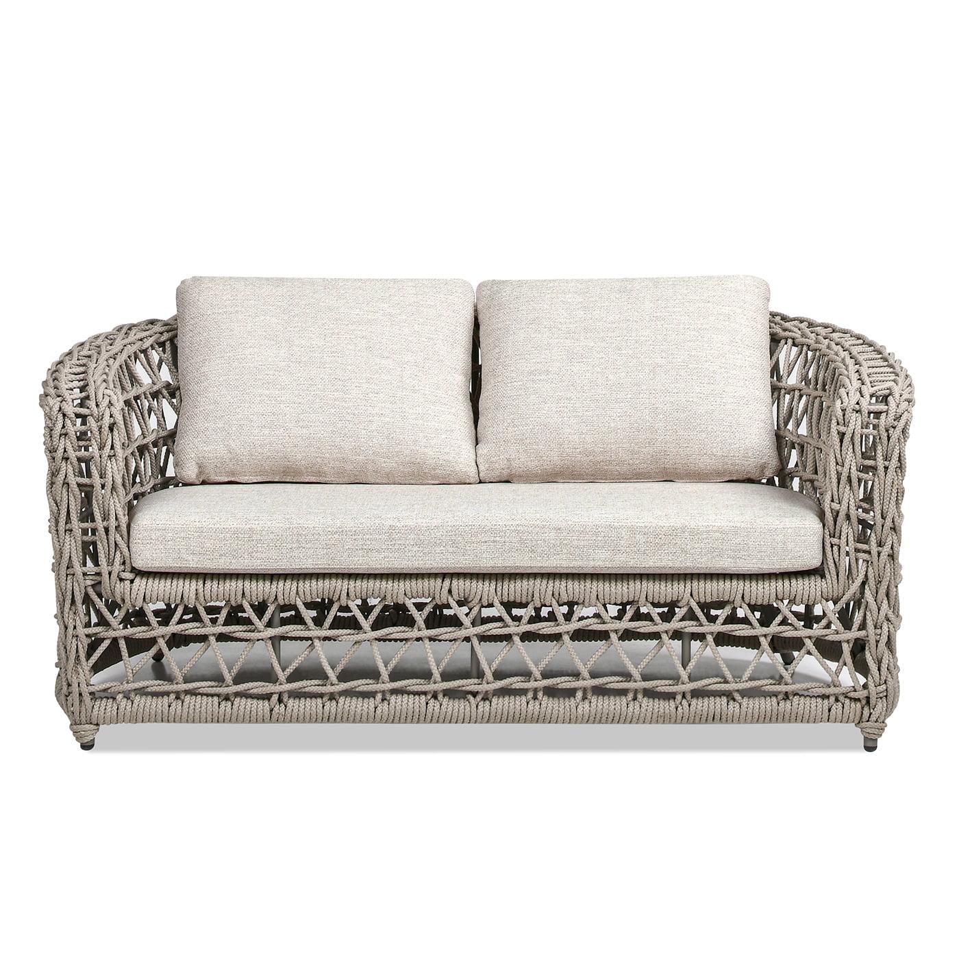 Everly 63.5" Woven Aluminum Patio Loveseat Sofa in Oat Beige