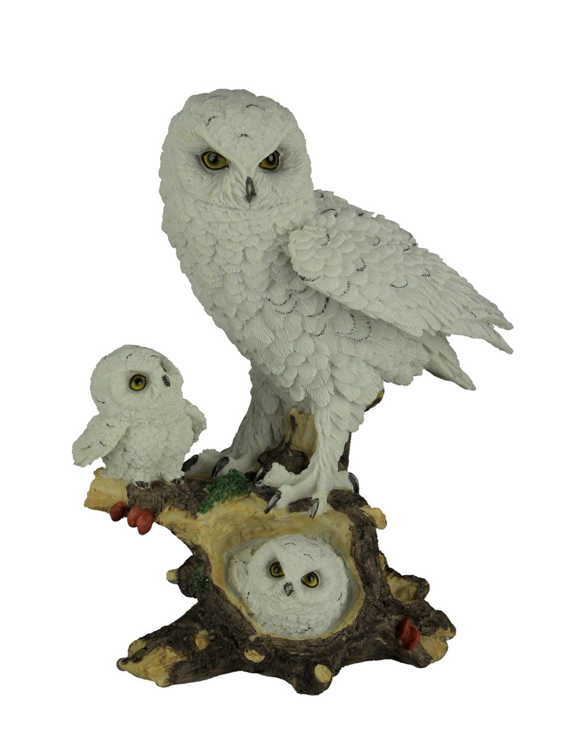 Hand-Painted Resin Snowy Owl Family Statue