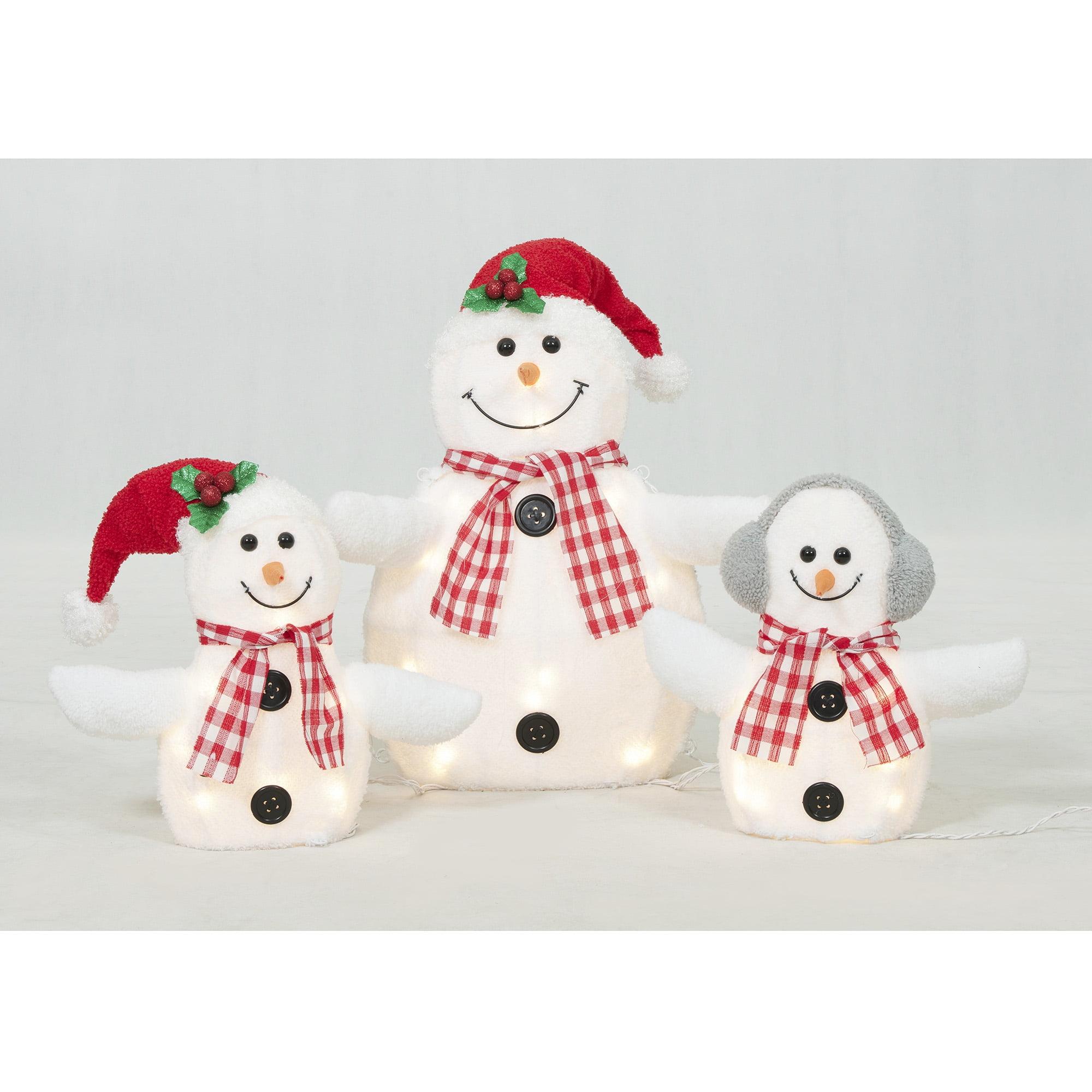 Prelit White Plush Snowman Family Winter Sculpture Set