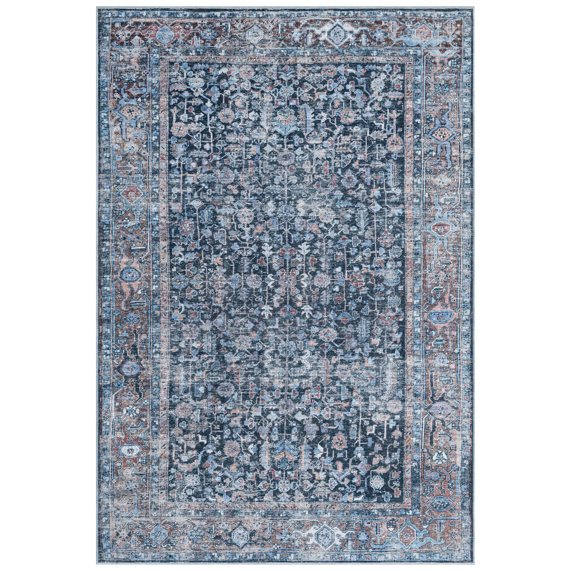 Everwash Blue Distressed Vintage Washable Area Rug 3'11" x 5'6"