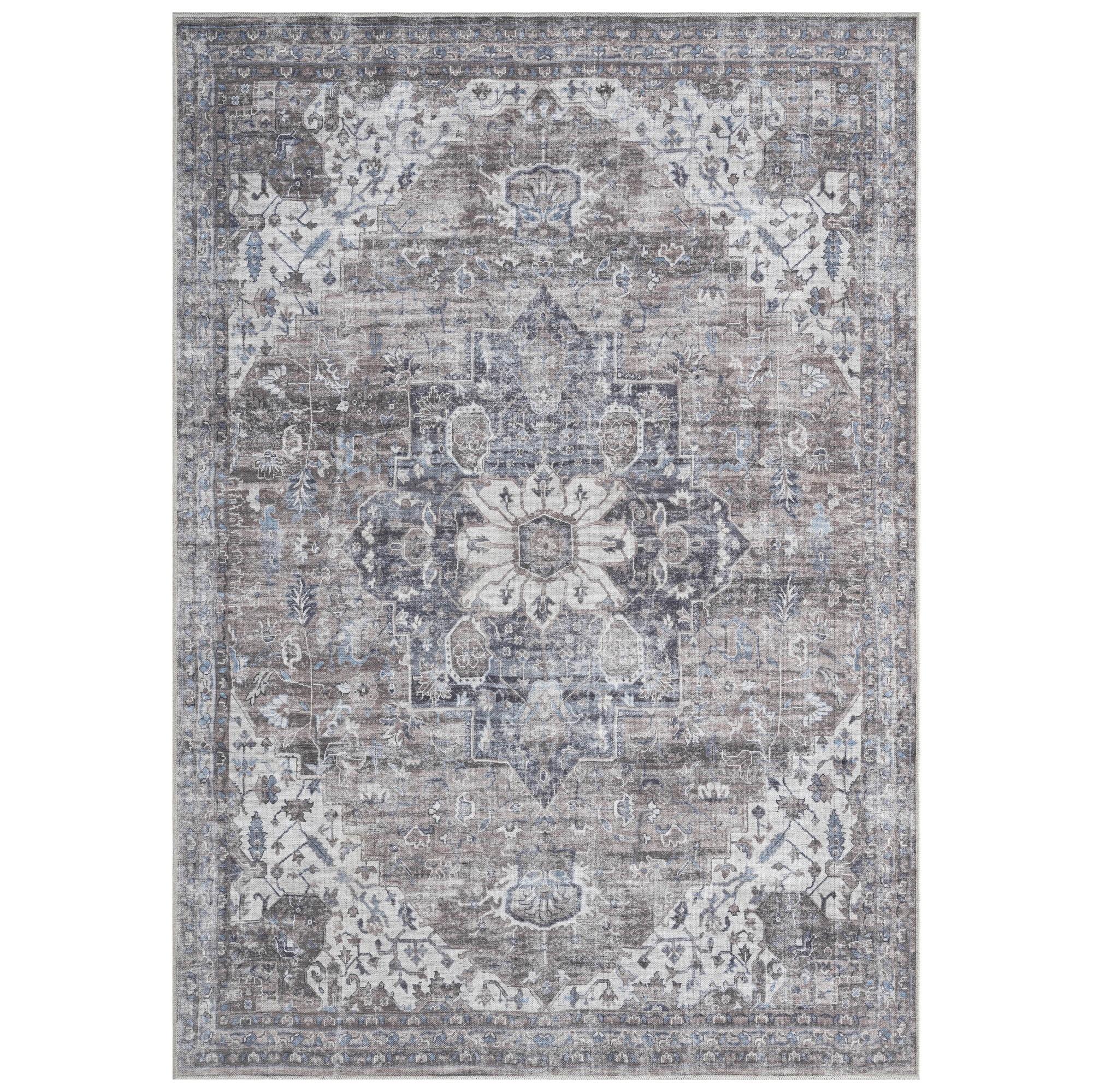 Gray Chenille Medallion Washable Area Rug, 5'2" x 7'2"