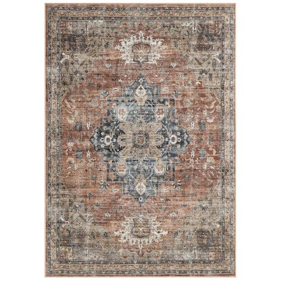 Everwash™ Callaghan Esther Bohemian Medallion Machine Washable Area Rug, Rust/Navy Blue, 6'6"x9'2"