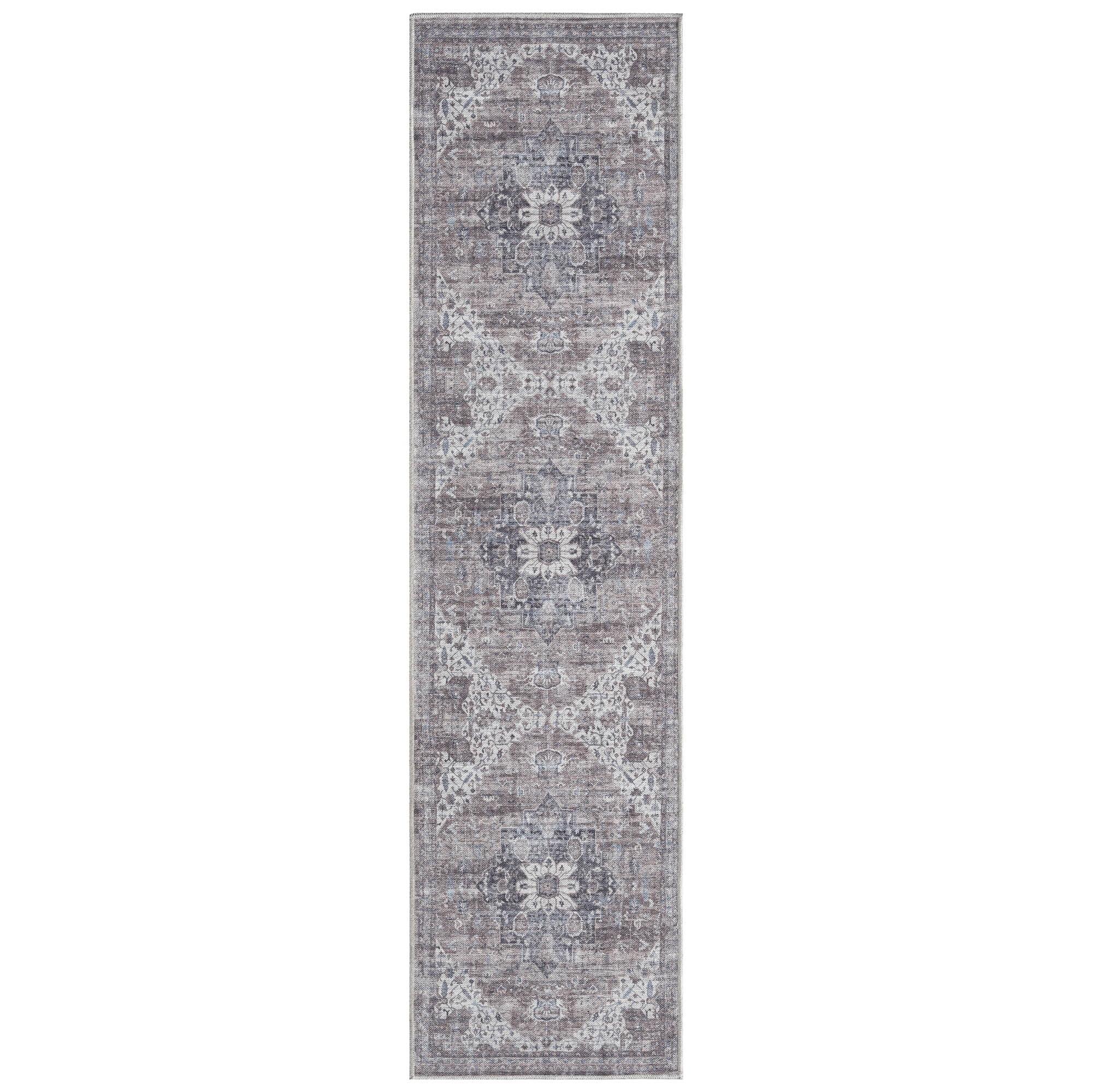 Everwash Callaghan Esther Bohemian Medallion Machine Washable Runner Area Rug, Grey, 1'11"x7'2"