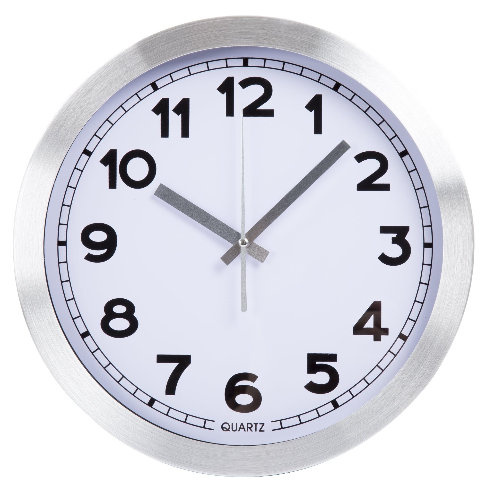 12-Inch Brushed Aluminum Wall Clock with Glass Cover