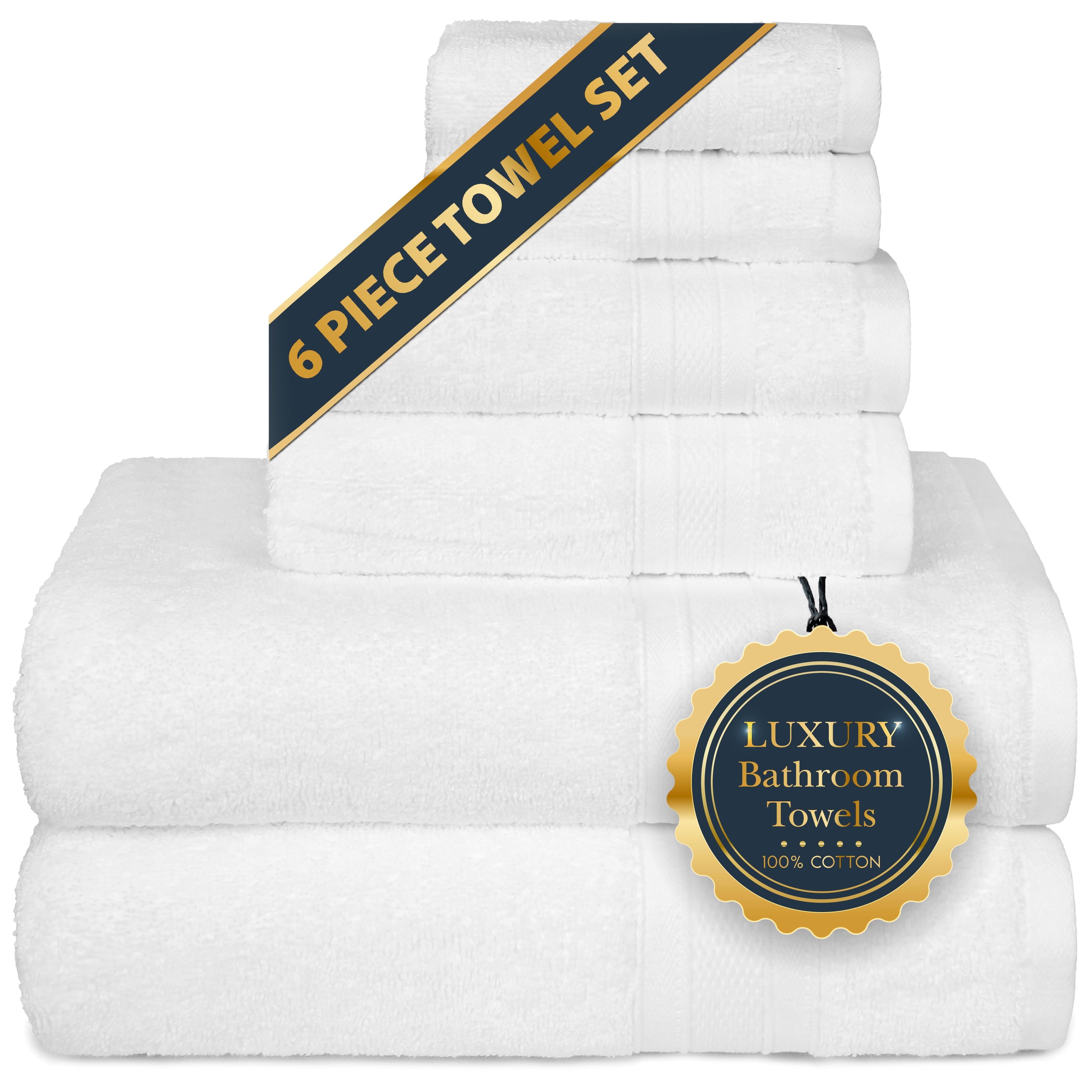 Everyday Home by Trident 6 Pc Bath Towel Set, 100% Cotton, Plush, Absorbent, Soft Comfort Bathroom Towels, White
