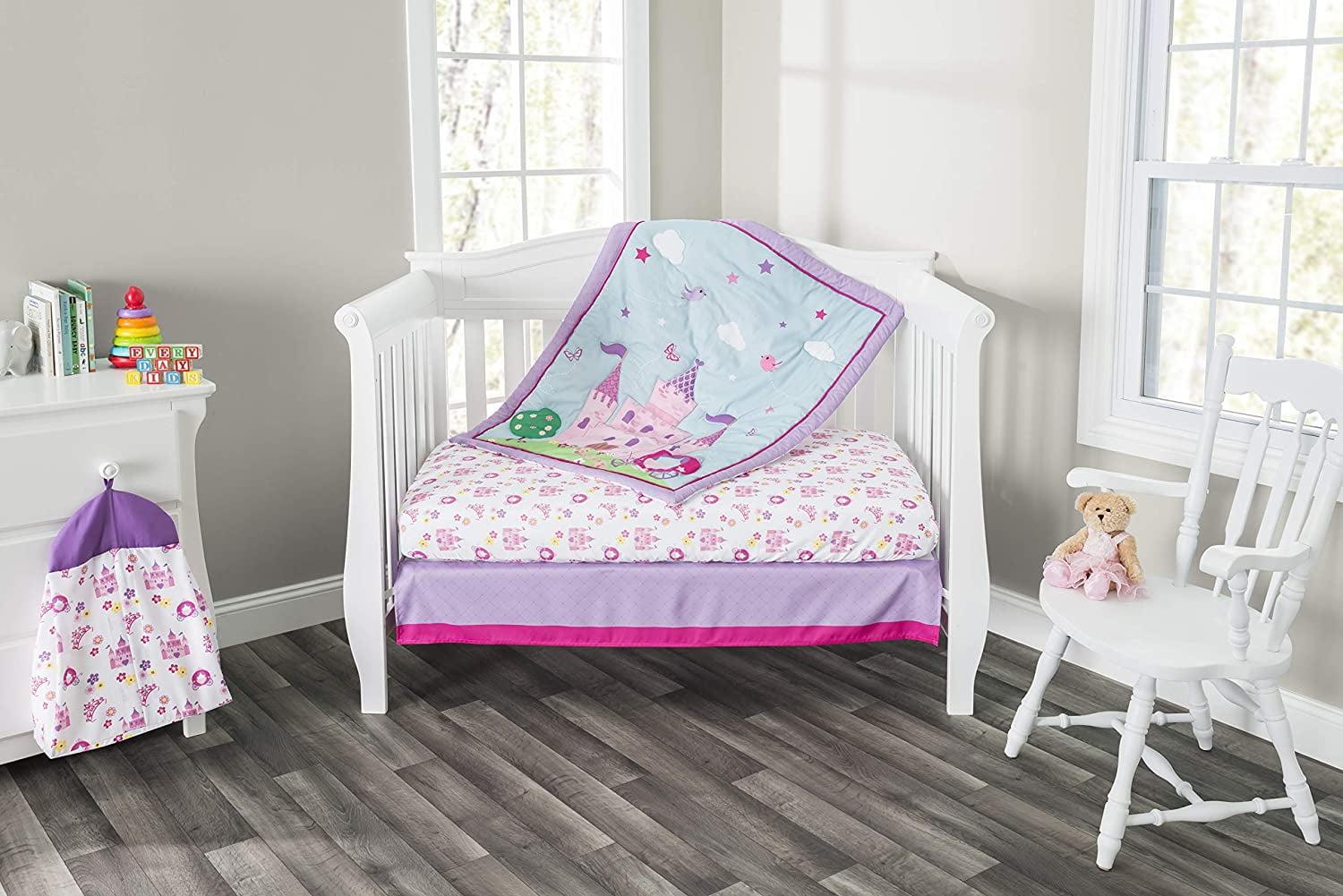 Everyday Kids 3 Piece Girls Crib Bedding Set -Princess Storyland