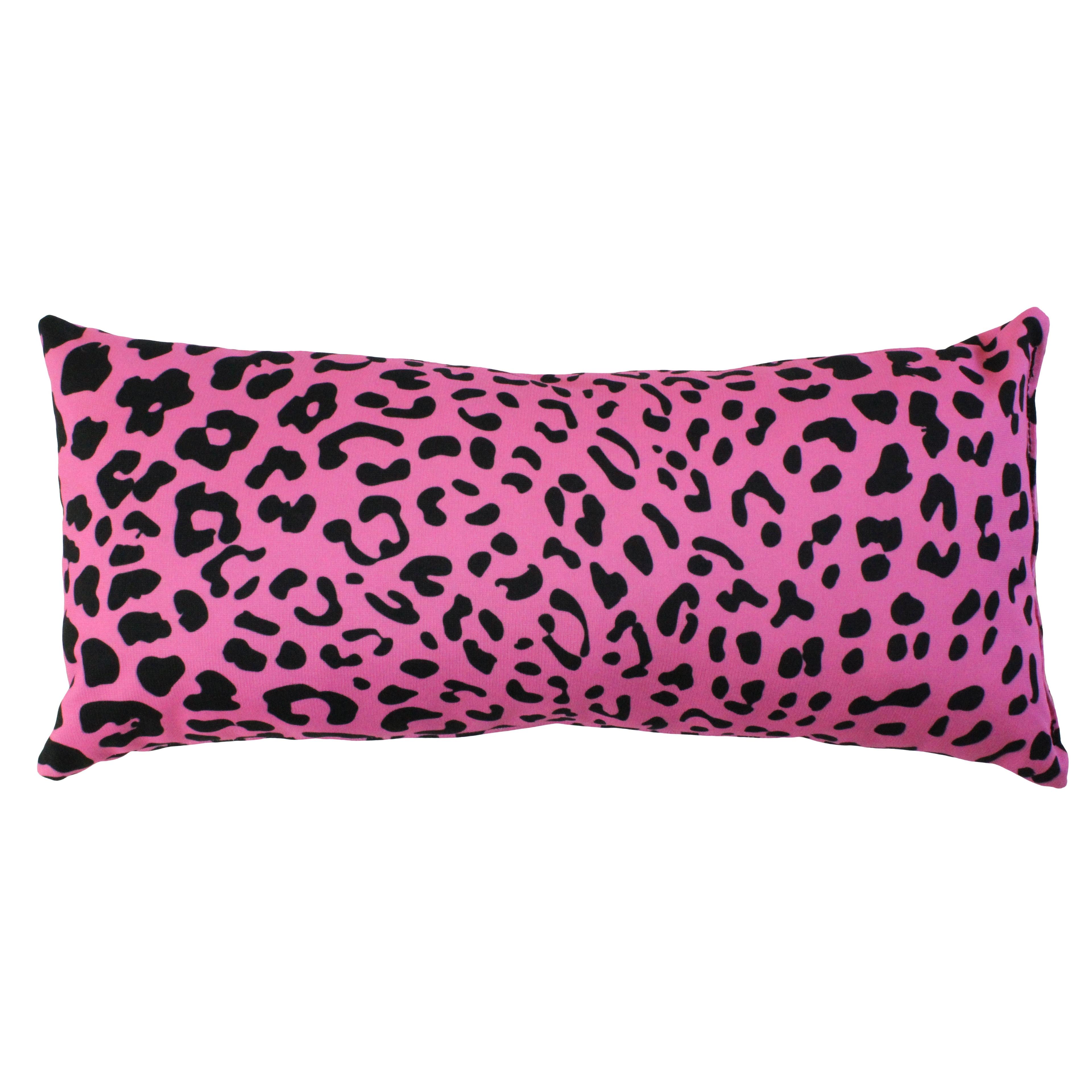 Pink Leopard Print Polyester Decorative Pillow, 16x6 Inch