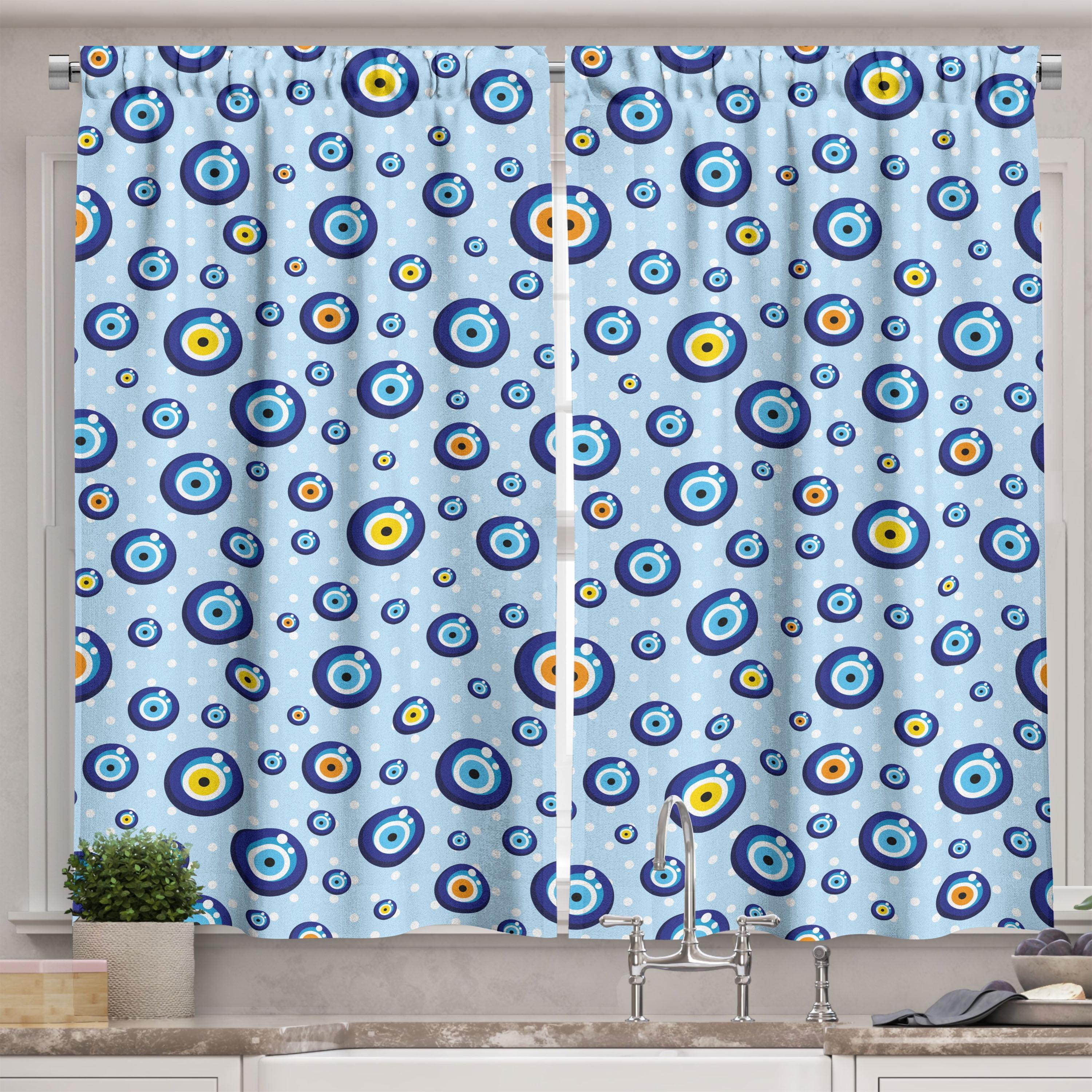 Blue Evil Eye Polyester Kitchen Curtain Set