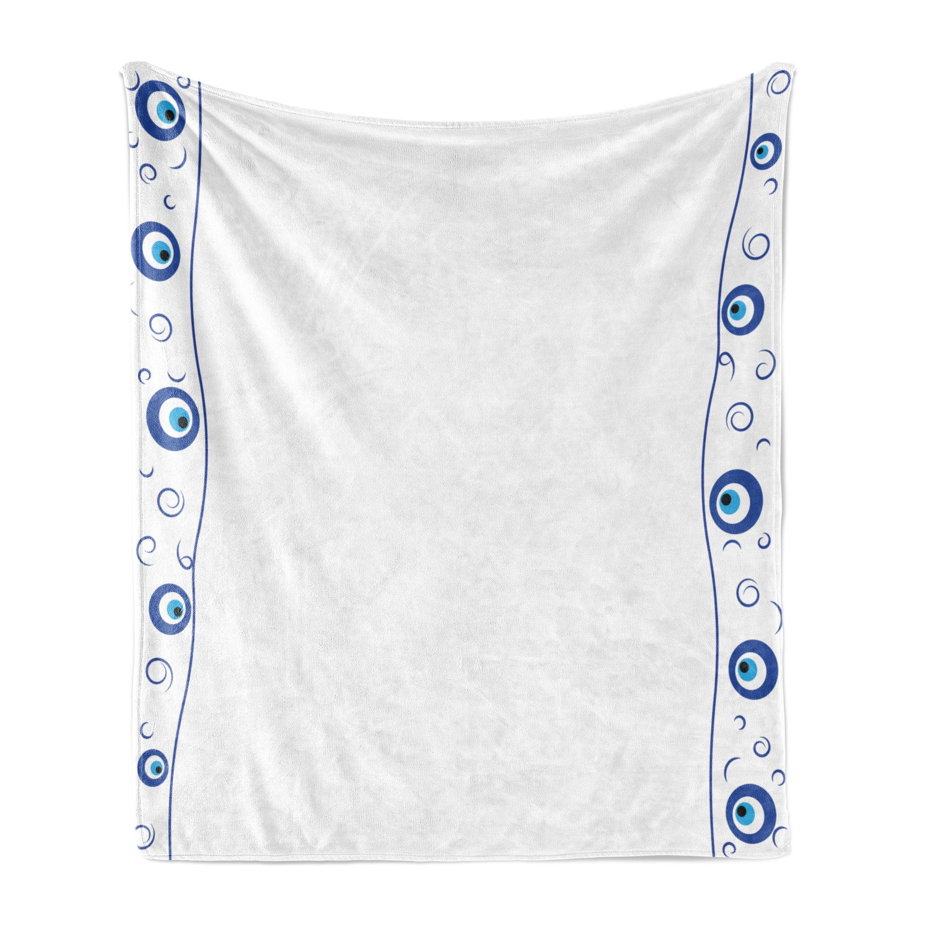 Ambesonne Evil Eye Fleece Throw Blanket Border Design Spirals Pale Blue White Blue