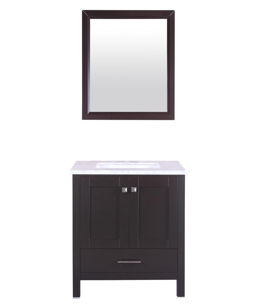 Eviva Aberdeen 30" Espresso Transitional Bathroom Vanity w/ White Carrara Top