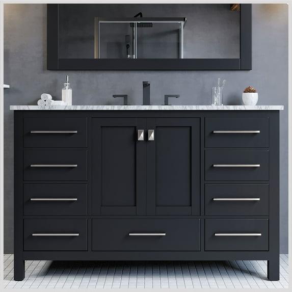 Eviva Aberdeen 42" Transitional Espresso Bathroom Vanity with White Carrara Countertop