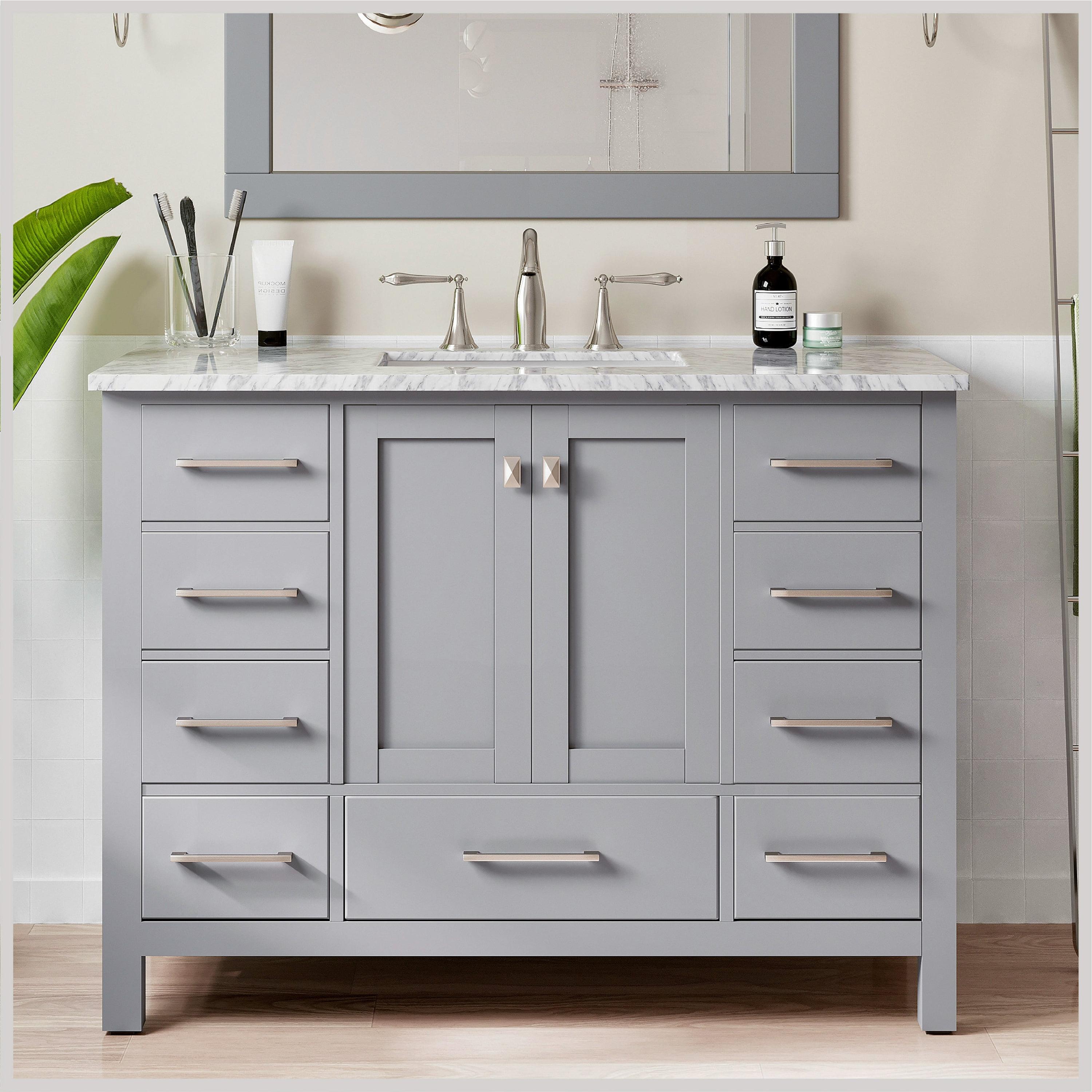 Eviva Aberdeen 42" Transitional Gray Bathroom Vanity with White Carrara Countertop