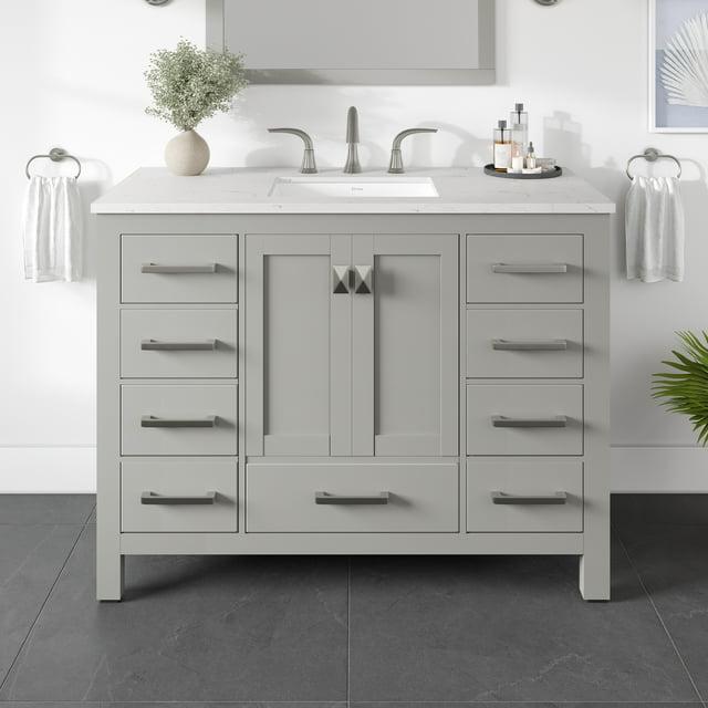 Eviva Aberdeen 42"W x 22"D Gray Bathroom Vanity with White Carrara Quartz Countertop and Undermount Porcelain Sink