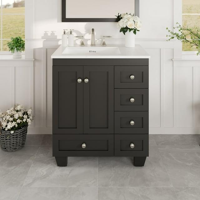 Eviva Acclaim C. 28" Transitional Espresso Bathroom Vanity with White Carrara Quartz Countertop