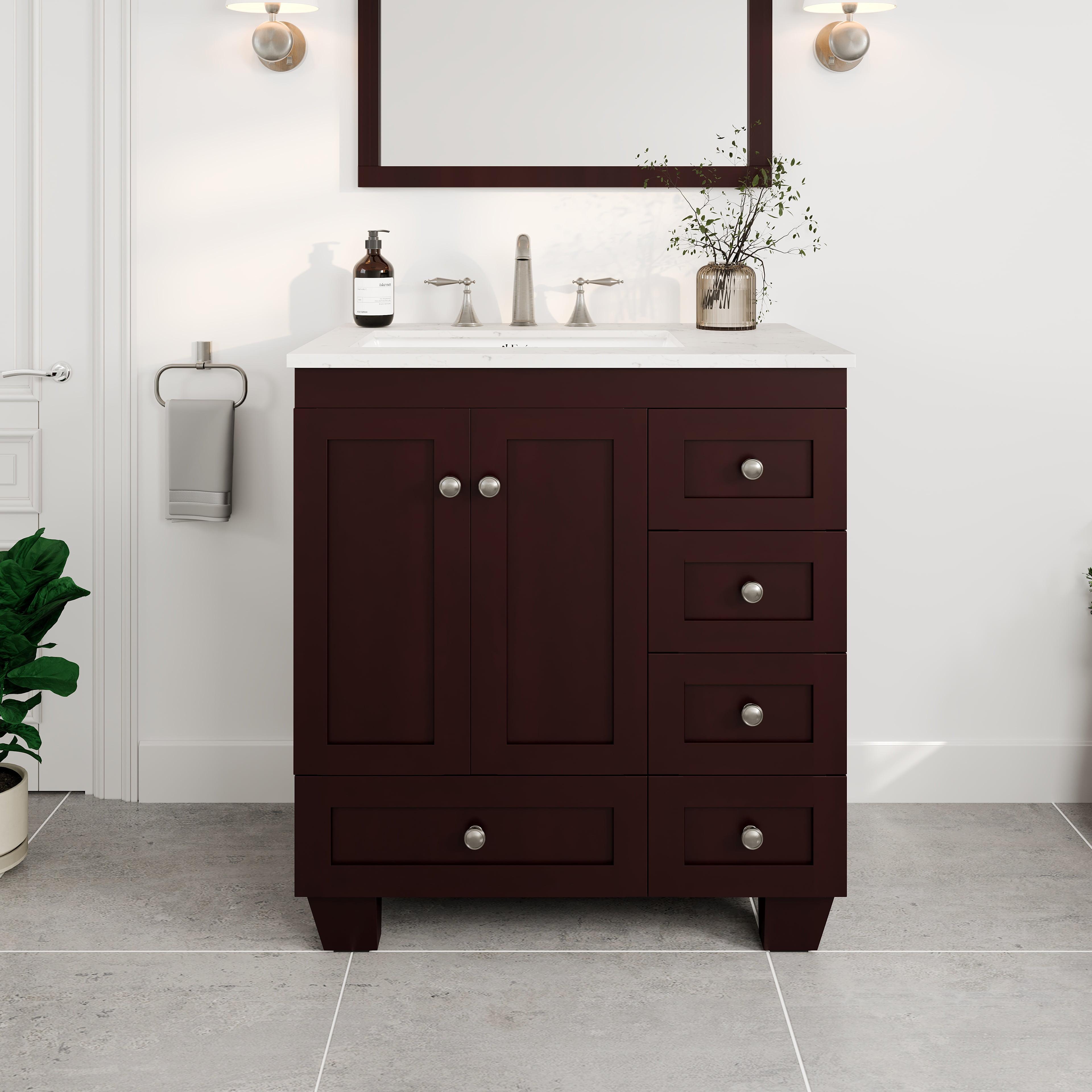 Acclaim 30" Teak Bathroom Vanity with White Quartz Top