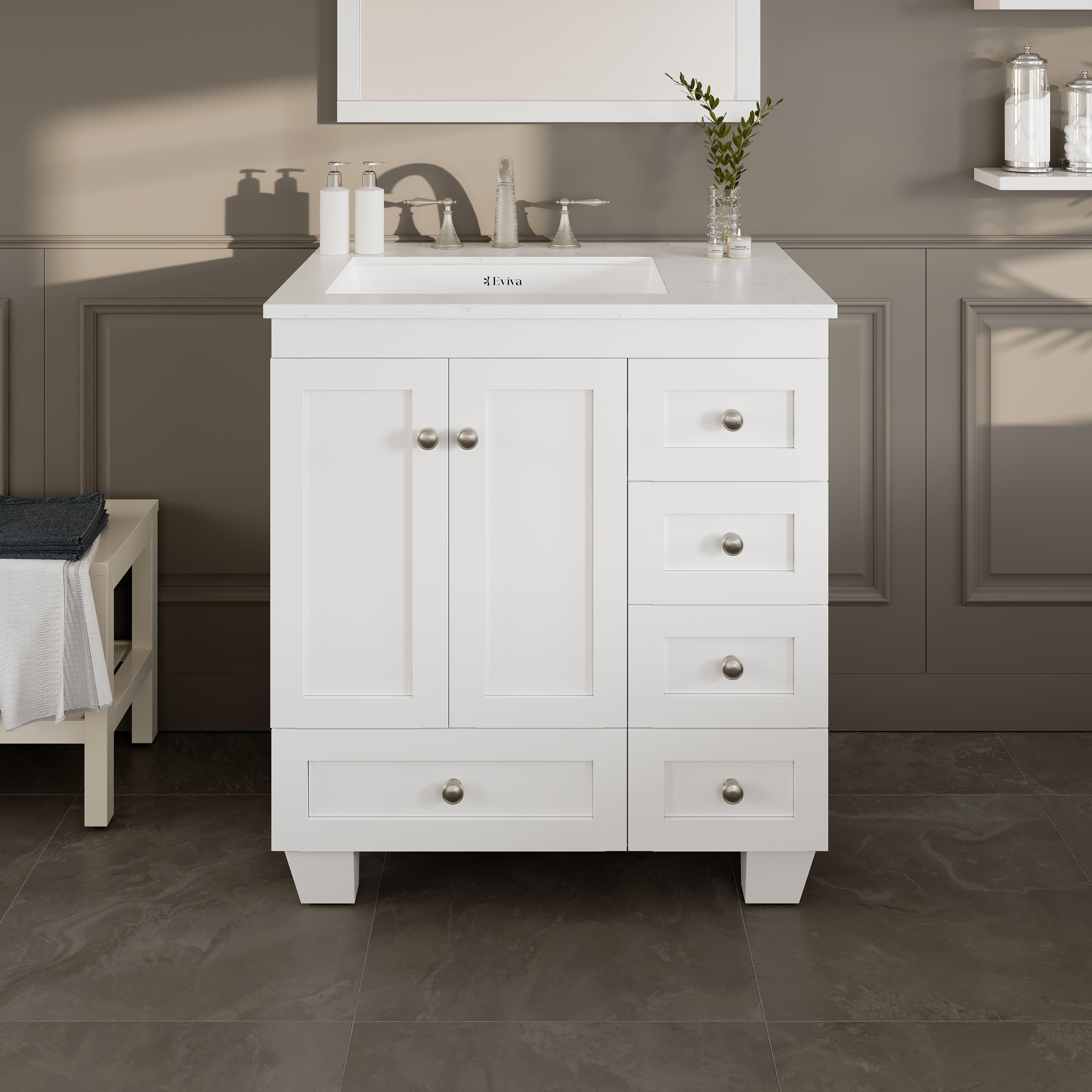 Eviva Acclaim 30" White Marble Bathroom Vanity with Porcelain Sink