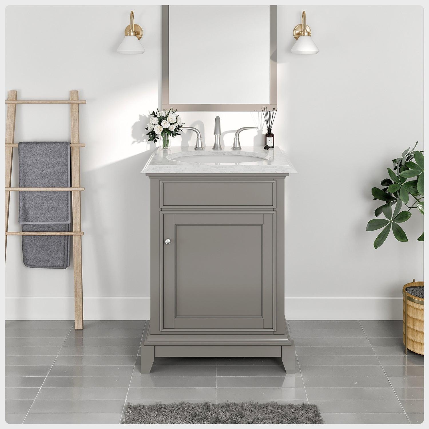 Elite Stamford 24" Gray Double Ogee Edge Freestanding Bathroom Vanity