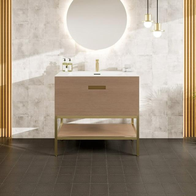 Eviva Lina 35'' Single Bathroom Vanity with Solid Surface Top