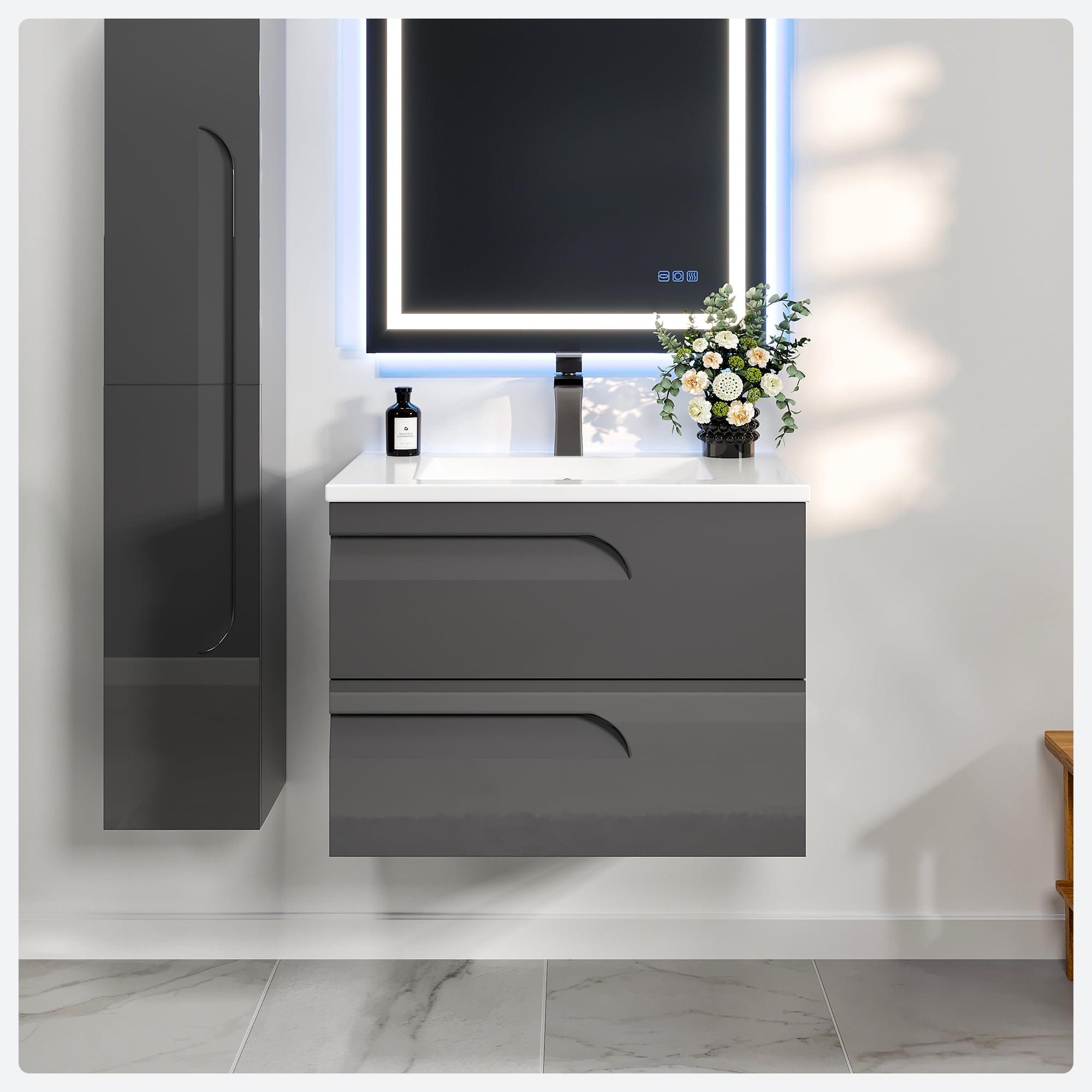 Eviva Joy 24" Gray Wall-Mount Vanity with Porcelain Sink