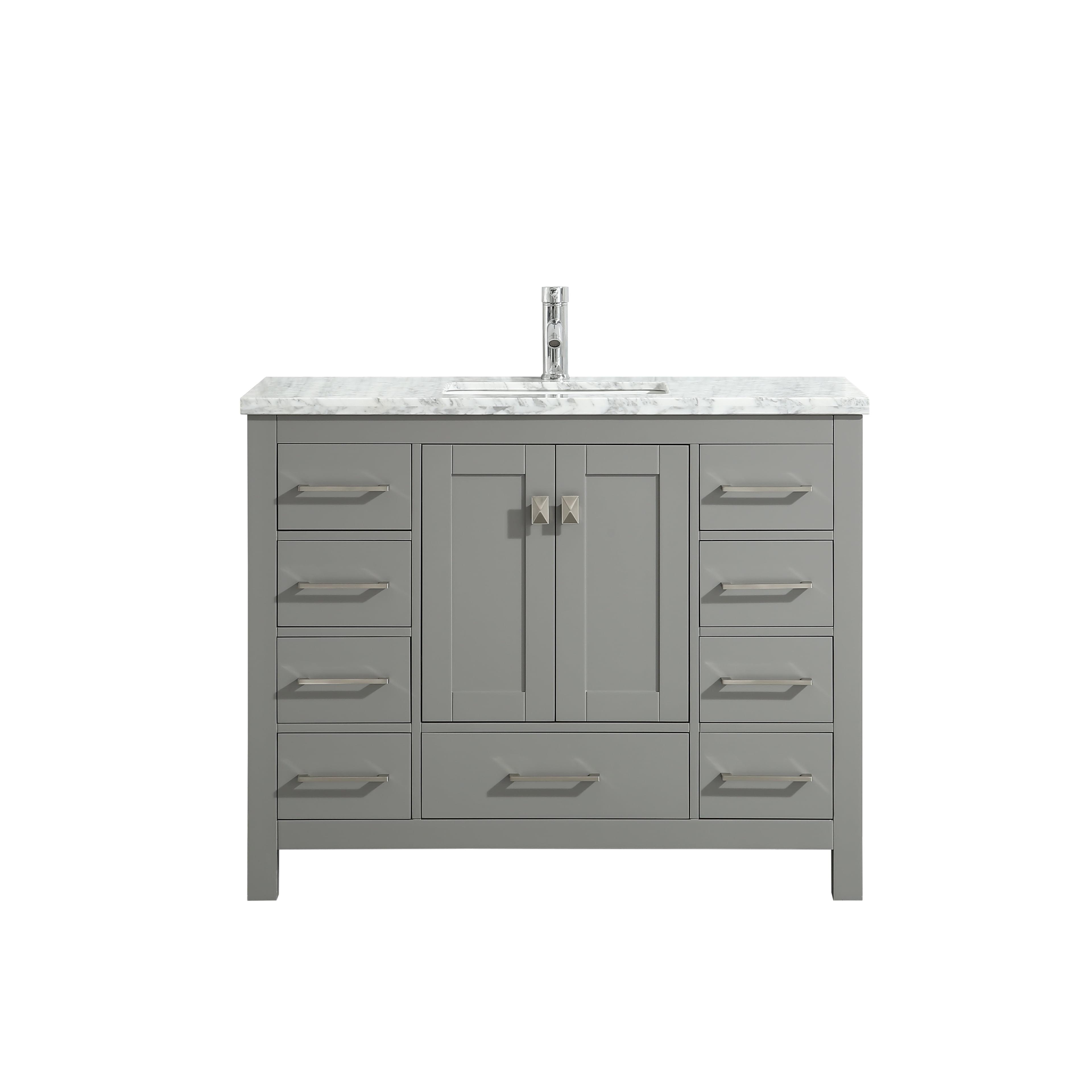 London 48" Transitional Gray Solid Wood Vanity with Carrara Marble Top