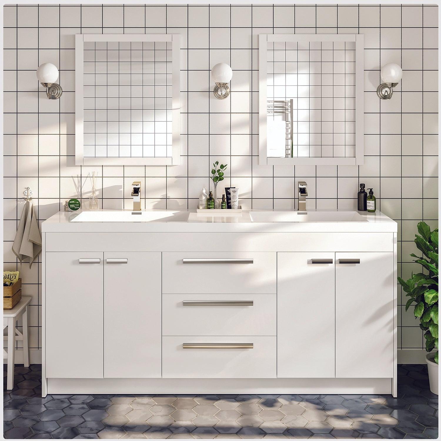 Eviva Lugano 60" White Modern Freestanding Double Bathroom Vanity with Acrylic Sinks