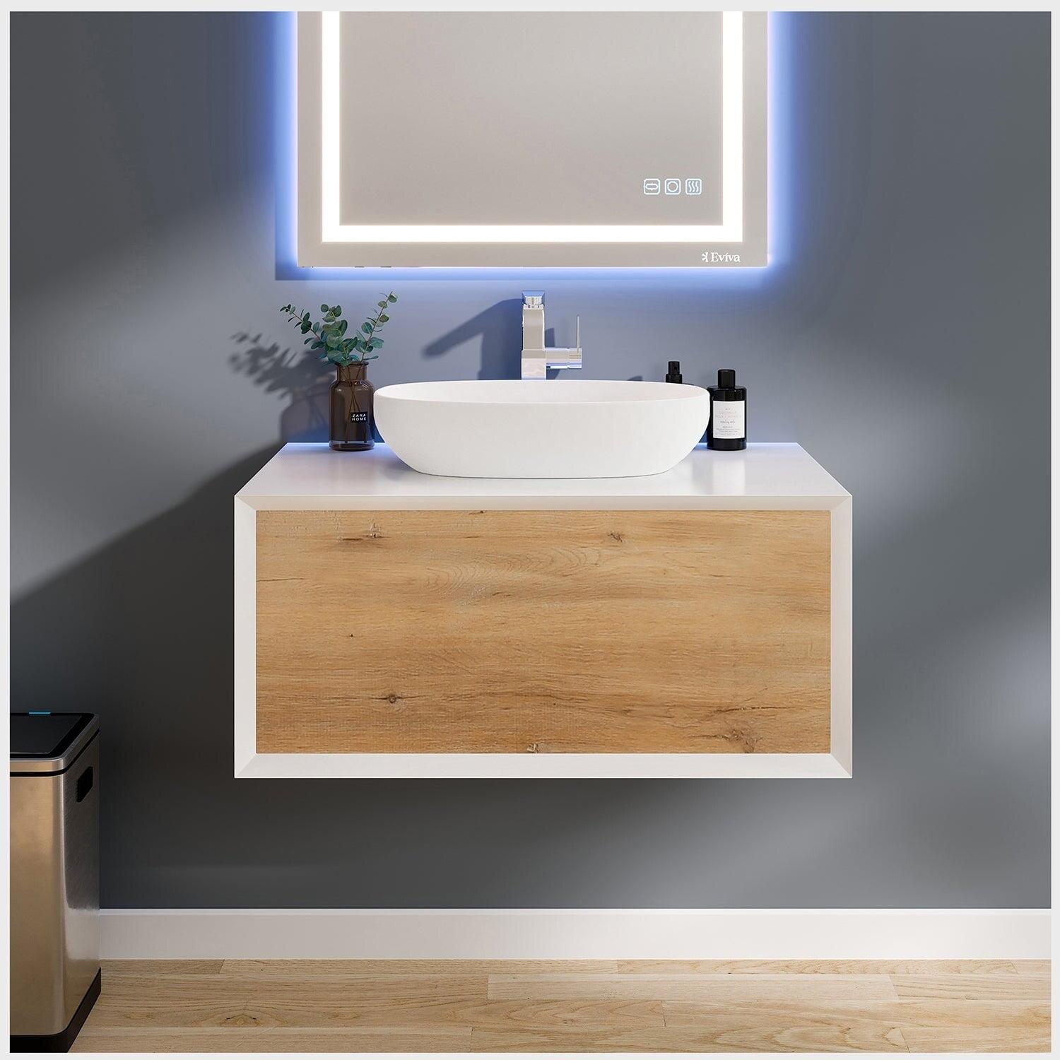 Santa Monica 36" White Oak Wall-Mount Vanity with Vessel Sink