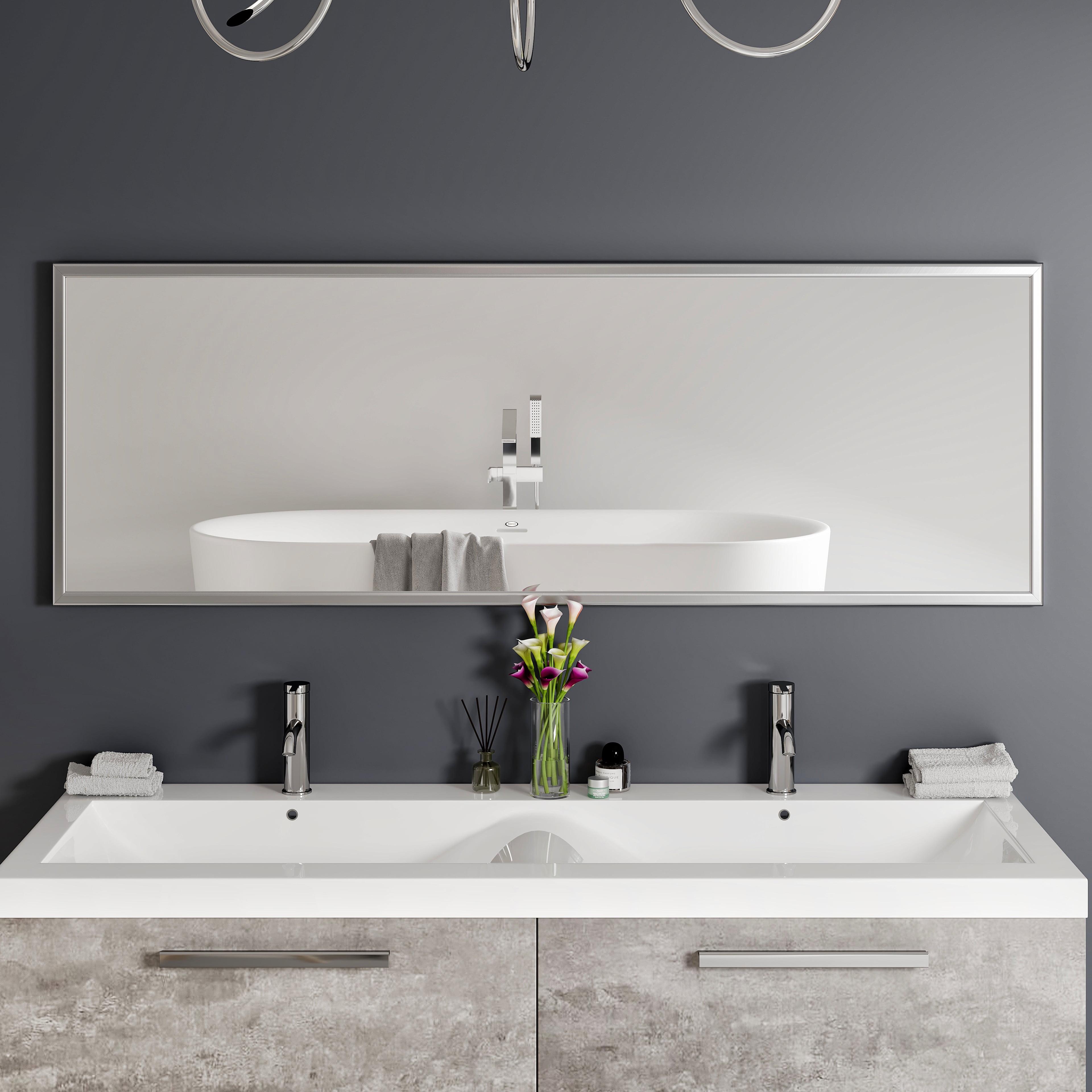 Silver Rectangular Modern Aluminum Bathroom Vanity Mirror