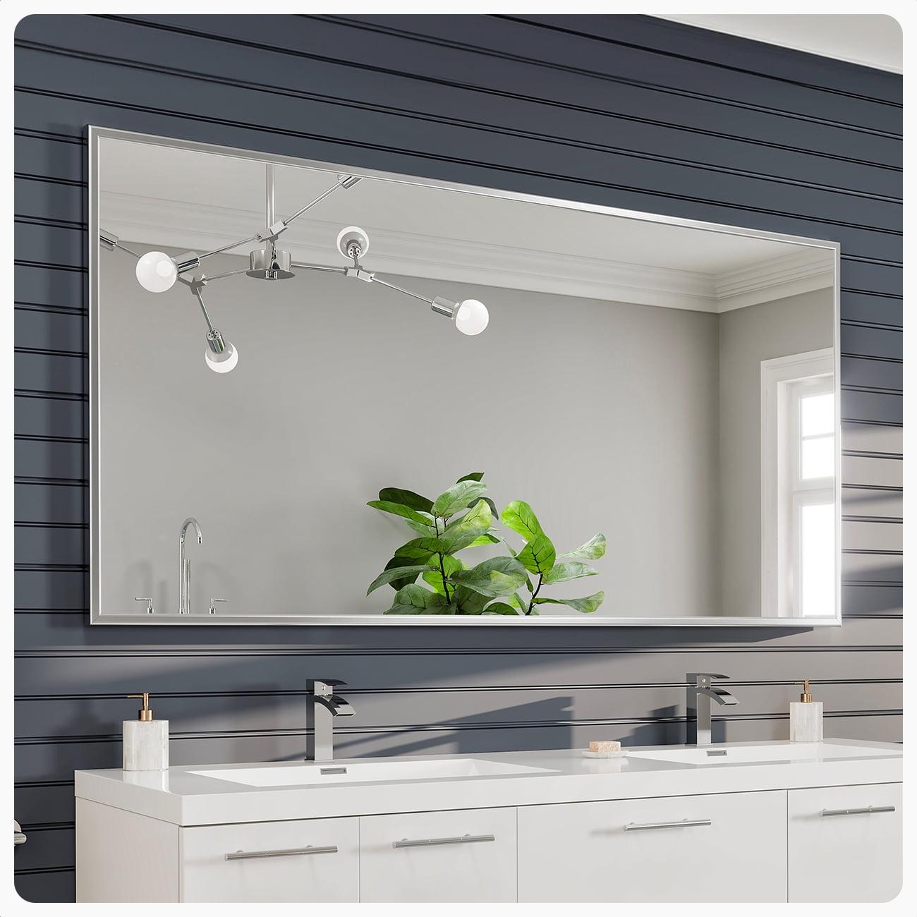 Oversized 72" Brushed Silver Metal Frame Rectangular Vanity Mirror