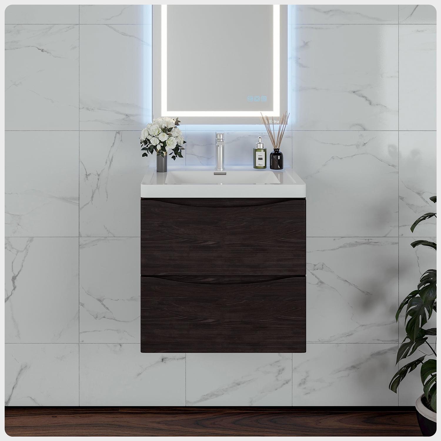 Smile 24" Chestnut Modern Wall-Mount Vanity with White Acrylic Sink