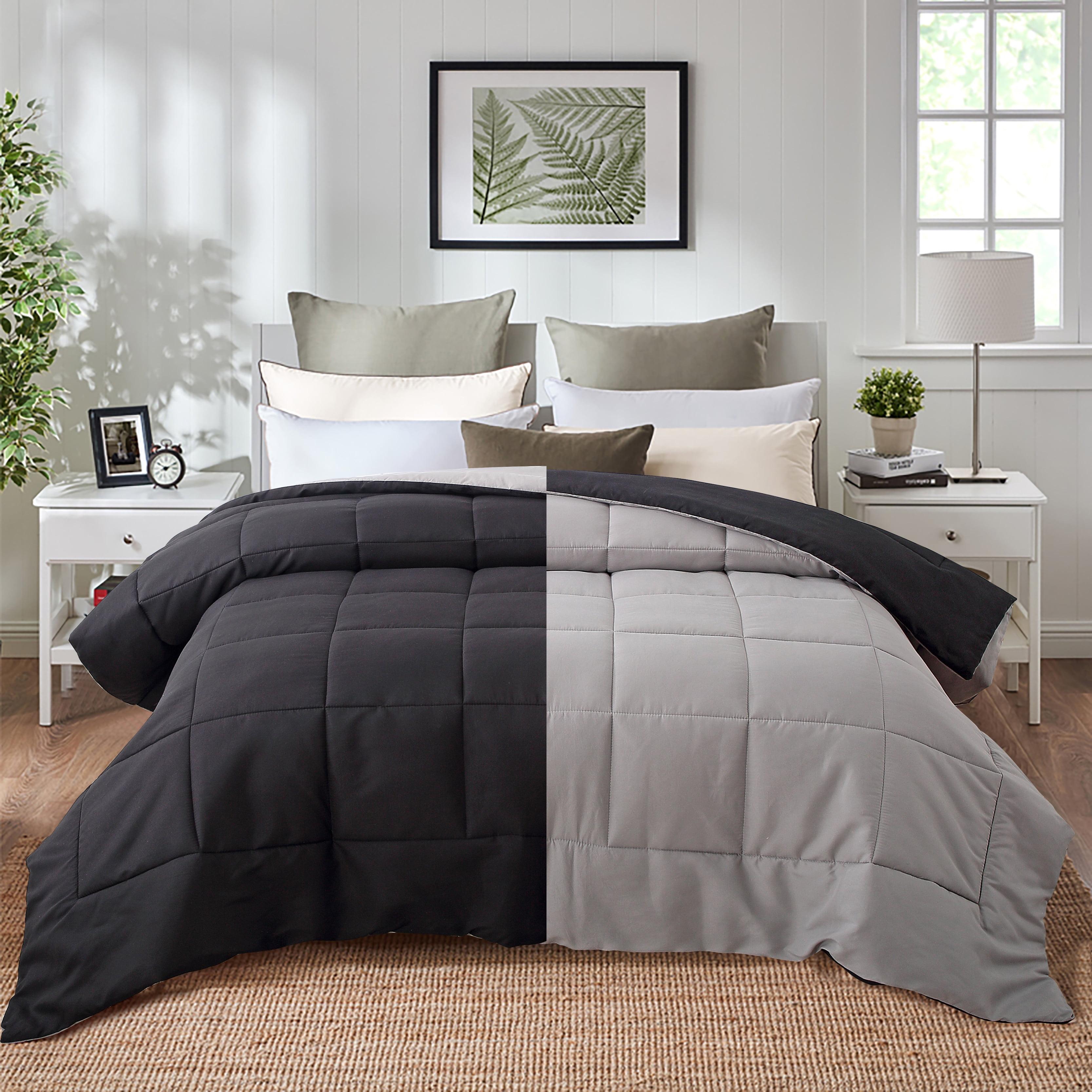 King Black and Gray Reversible Microfiber Down Alternative Comforter