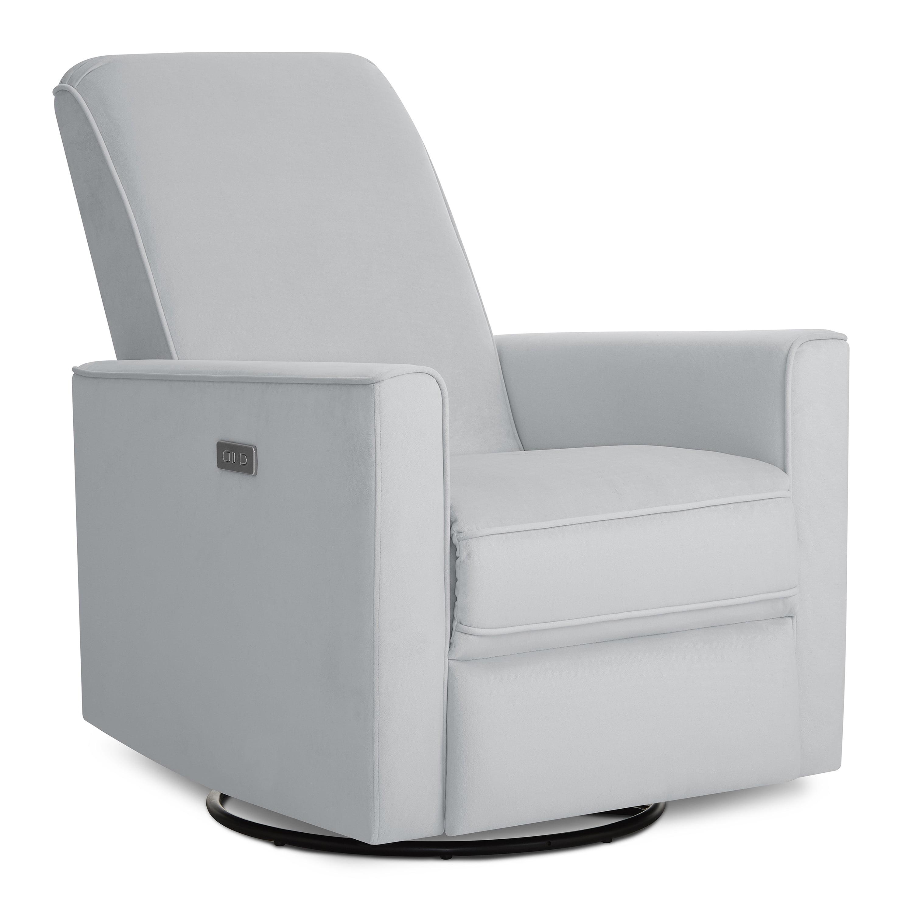 Evolur Harlow Deluxe Greenguard Gold Certified Upholstered Plush Seating Glider Swivel & Power Recliner, Grey